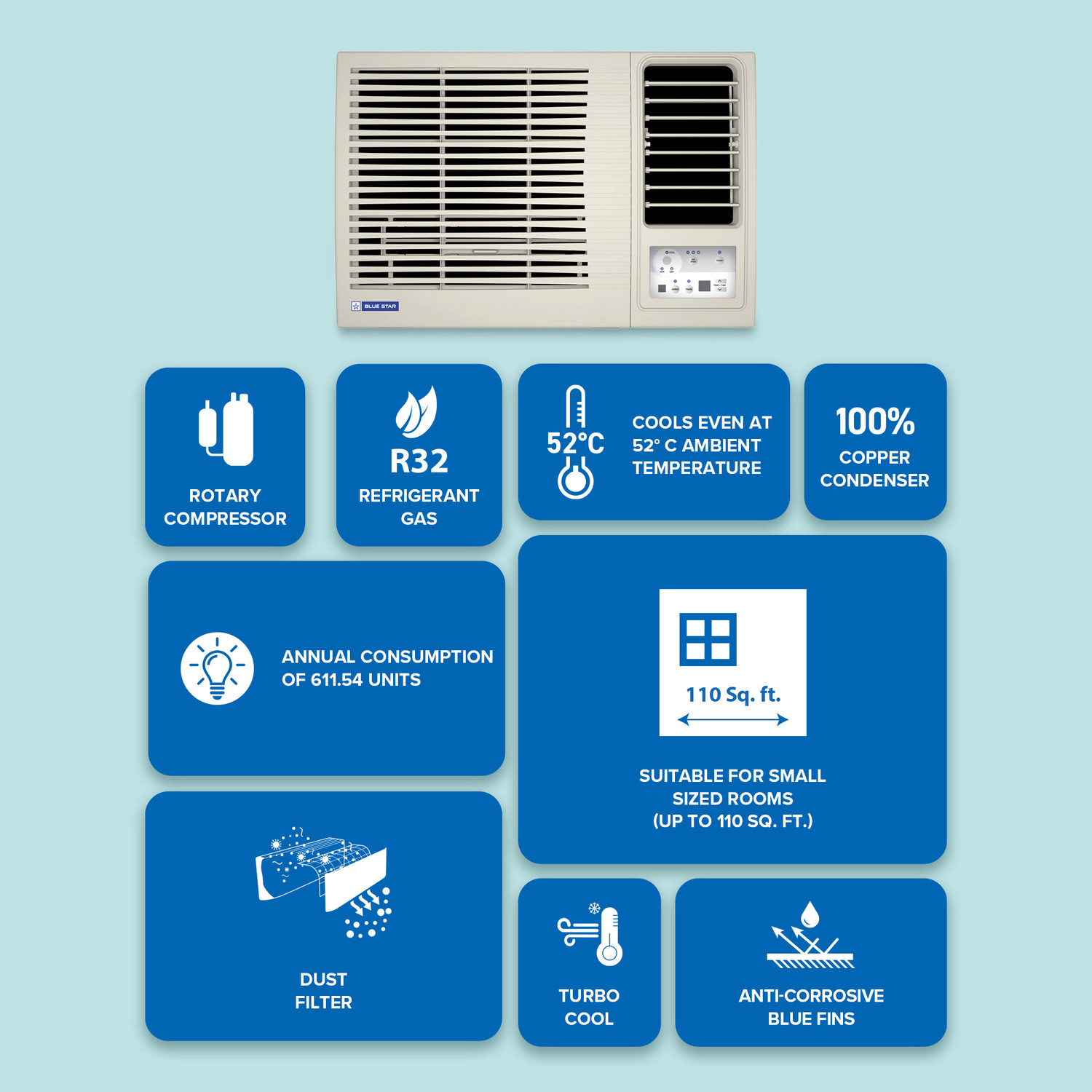 Image of Blue Star 2026 Model 0.8 Ton 2 Star Window Fixed Speed AC