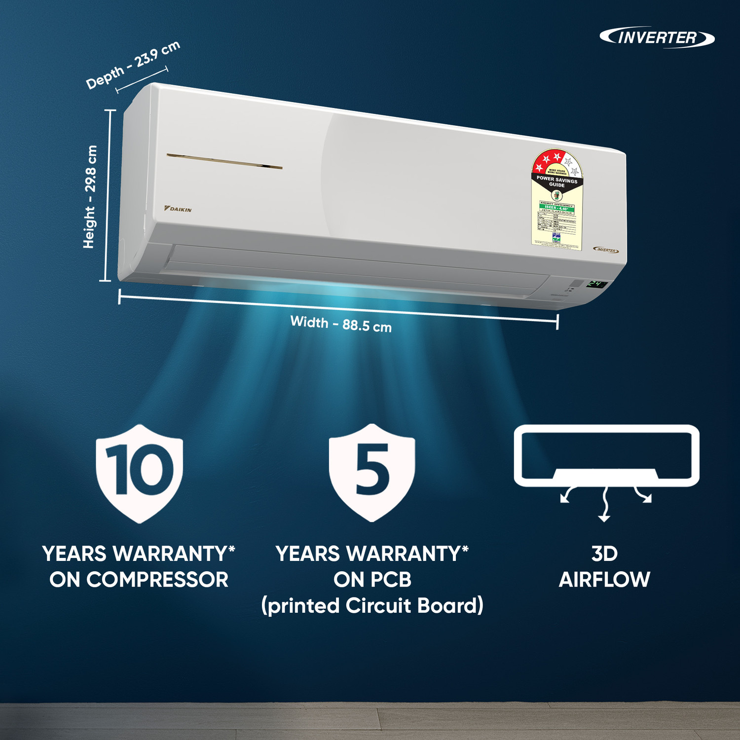 Image of Daikin 2026 Model 1.8 Ton 3 Star Hot and Cold Split Inverter PM1.0 Filter, Hot & Cold, Inverter, ISEER 4.4 AC