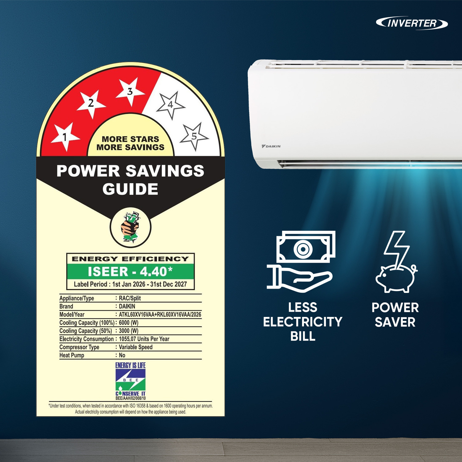 Image of Daikin 2026 Model 1.8 Ton 3 Star Split Inverter AC