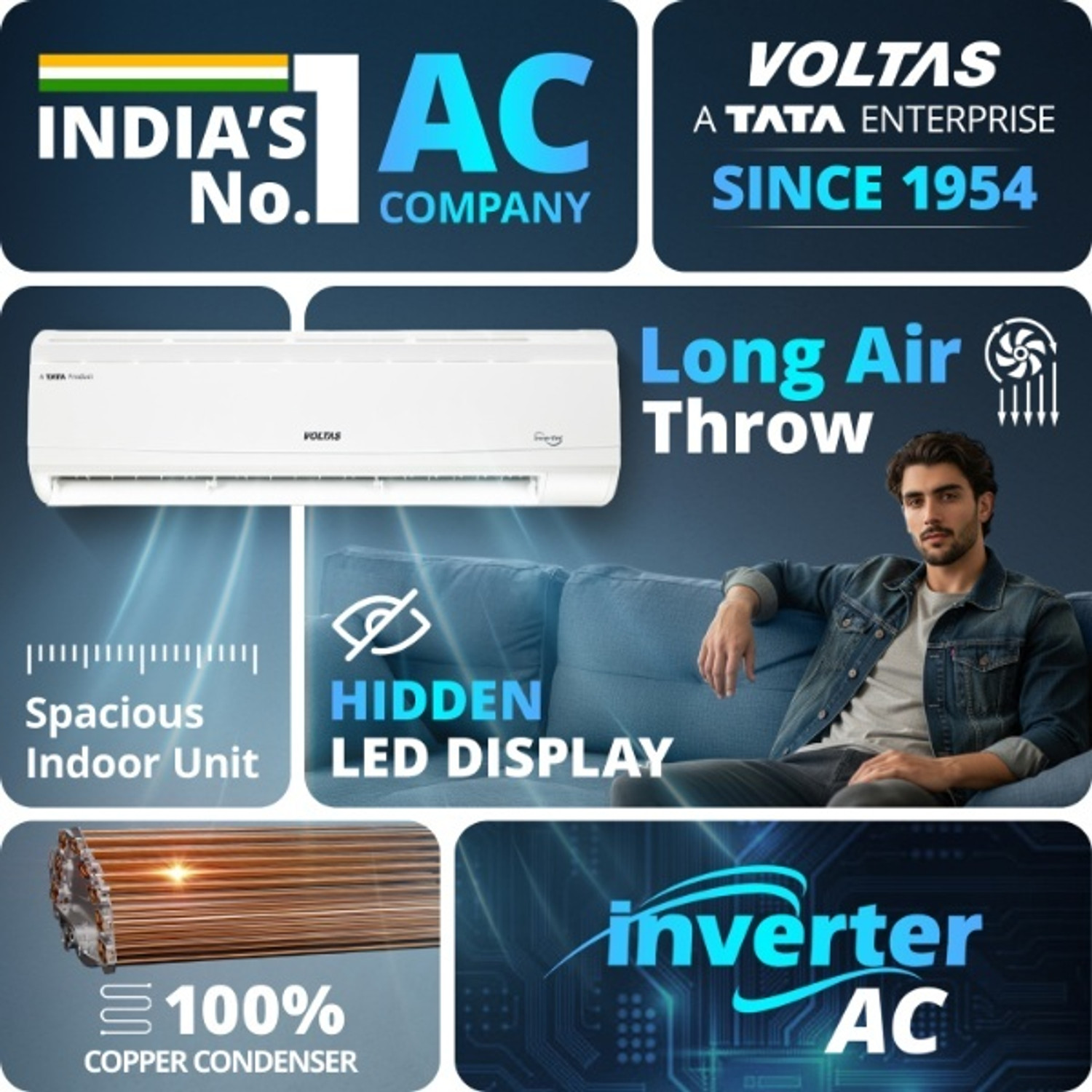 Image of Voltas 2025 Model 1.5 Ton 5 Star Split Inverter AC