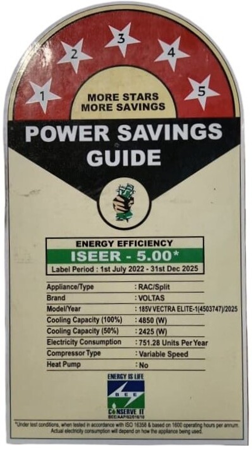 Image of Voltas 2025 Model 1.5 Ton 5 Star Split Inverter AC