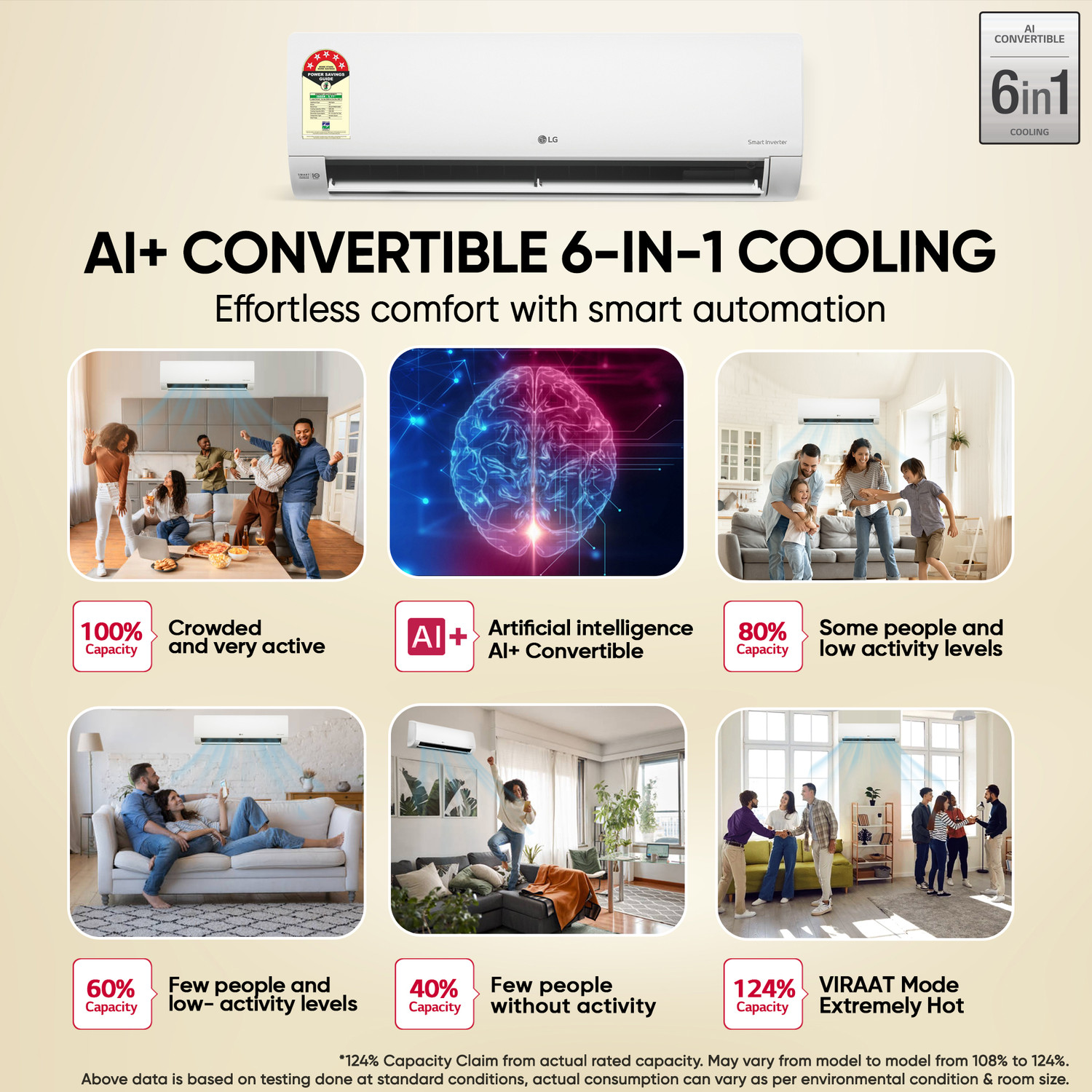 Image of LG 2026 Model 1.5 Ton 5 Star Split Smart Inverter with Wi-fi Faster Cooling and Energy Saving, Voice Control, Energy Manager+, AI+ Convertible 6-in-1 Cooling, 4 Way Air Swing, HD Filter with Anti Virus Protection, 15-Meter Airflow, Cools at 55 Degree Celsius, Him Clean, Monsoon Comfort, VIRAAT Mode and Diet Mode Plus AC