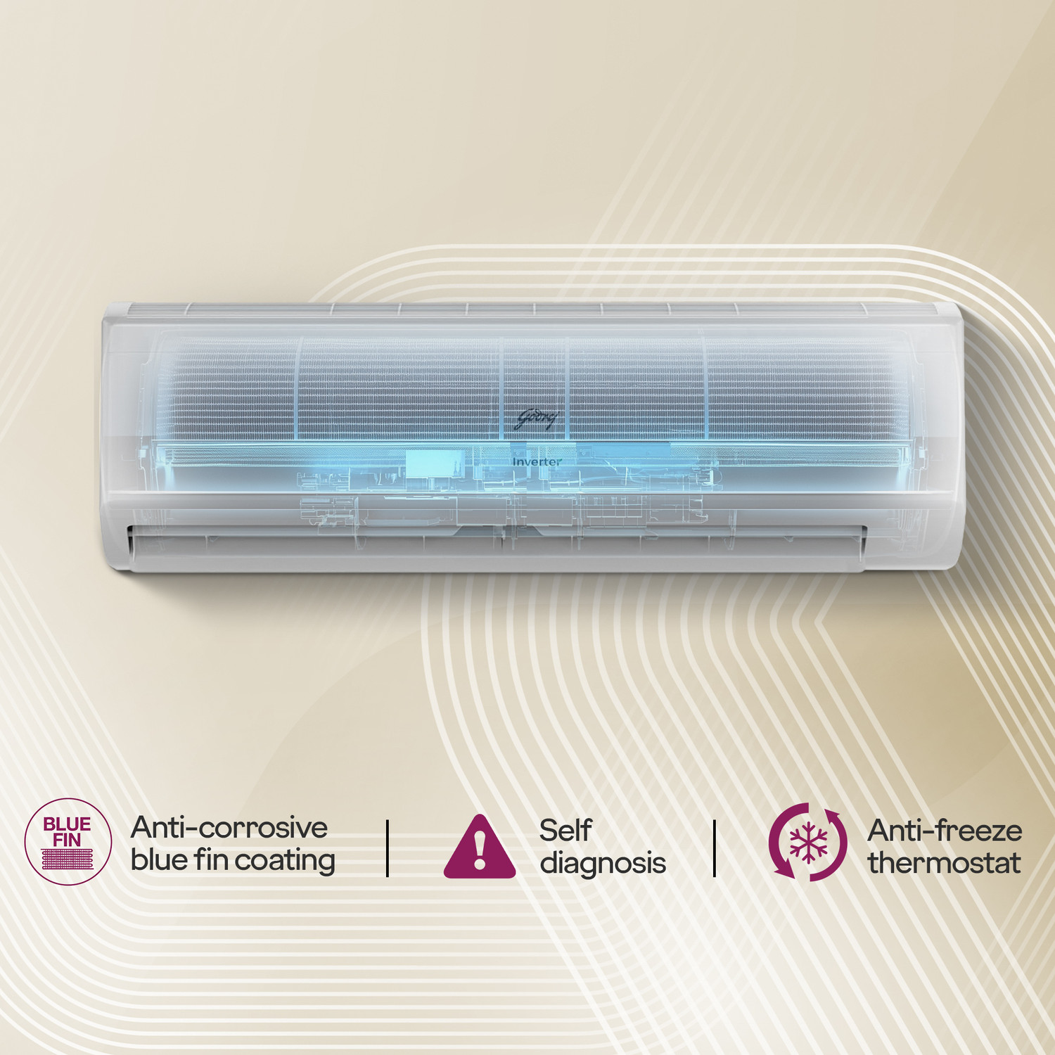 Image of Godrej 2026 Model 2 Ton 3 Star Split Inverter with 5-in-1 convertible | AI Powered| Heavy Duty Cooling at 52 degree celsius|i-Sense technology AC