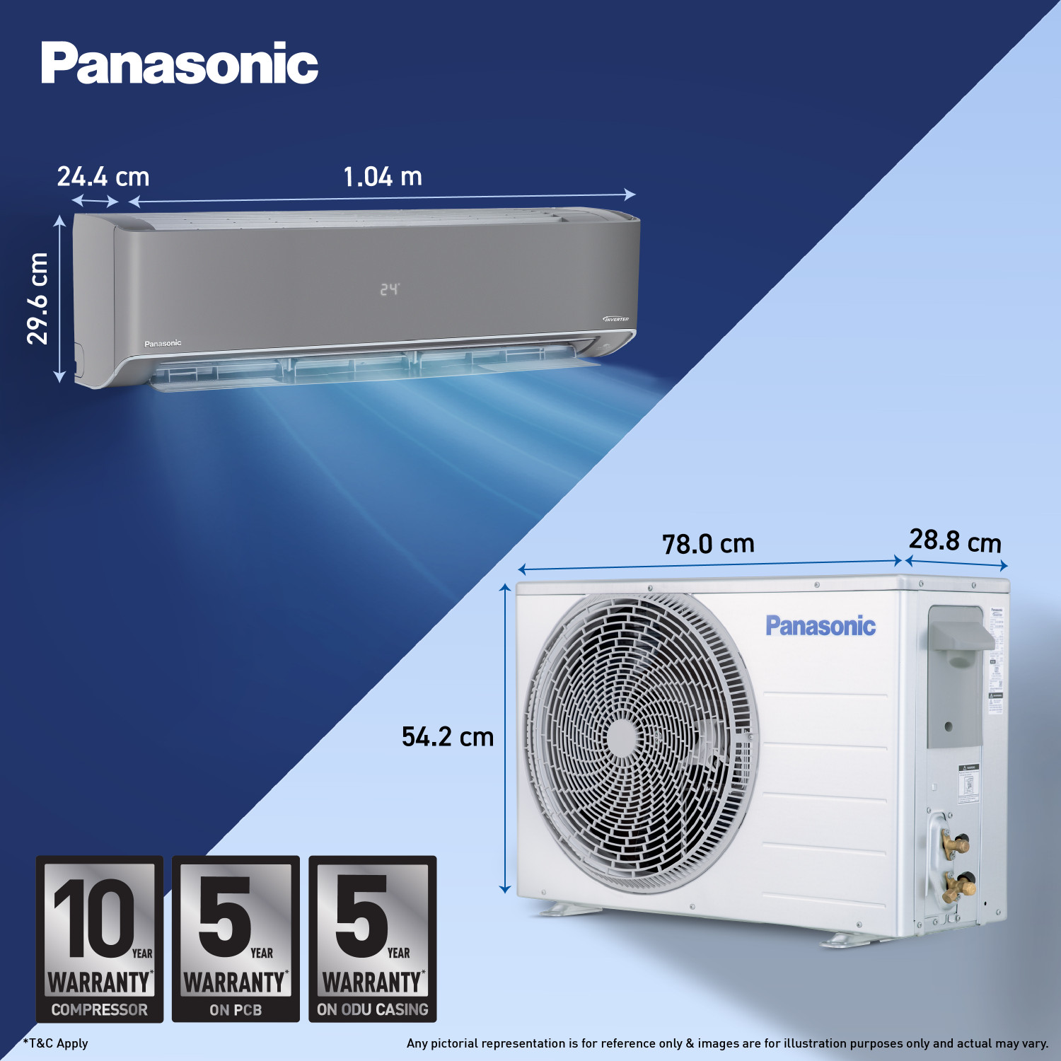 Image of Panasonic 2026 Model 1.5 Ton 5 Star Split Inverter with Wi-fi Smart, DustBuster Tech, Matter Enabled, AI, nanoe, AQI, Higher Airflow, 4-Way Swing, Cools at 55 Deg. C, Copper Condenser, 8in1 Convertible AC