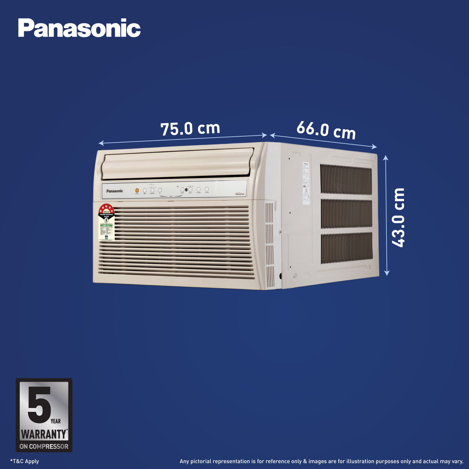 Image of Panasonic 2026 Model 1.5 Ton 5 Star Window Inverter Top Throw Airflow, Cools at 50 Deg. C, Copper Condenser, 8in1 Convertible, 4-Way Swing, Powerful Mode, ECO Mode, PM0.1 Filter AC