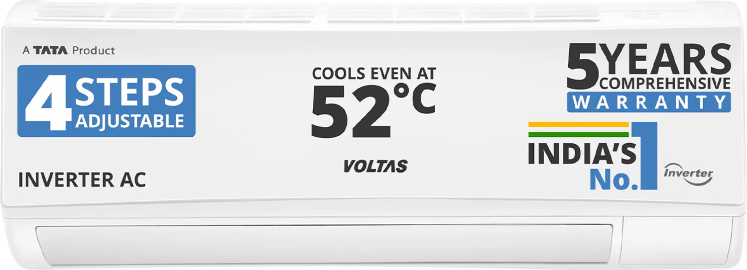 Image of Voltas 2025 Model 1 Ton 5 Star Split Inverter 4-IN-1 Adjustable Mode | Energy Efficient | High Ambient Cooling (even at 52�C) | Anti-Dust Filter with Anti-Microbial Coating | Auto Clean AC