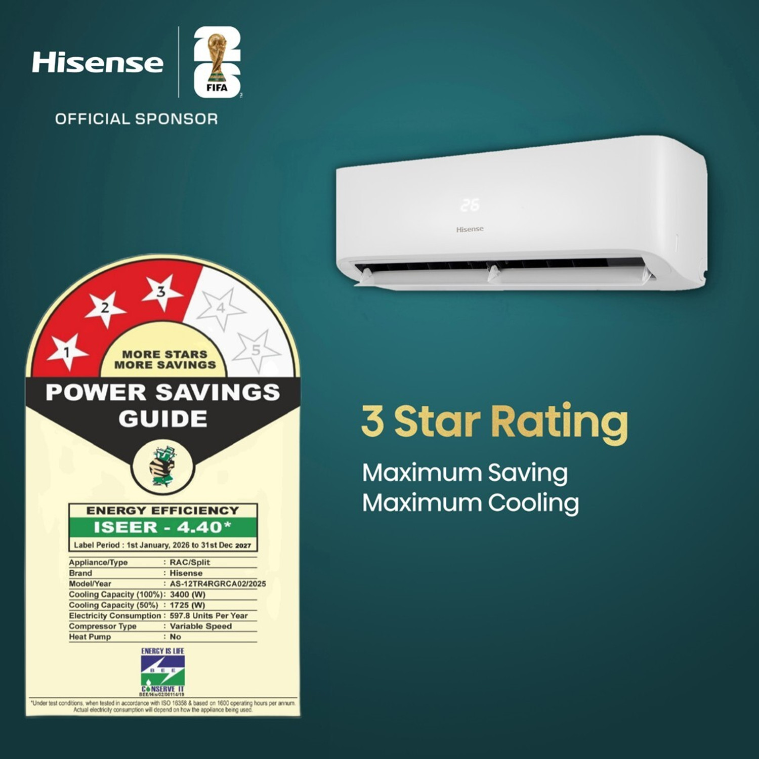 Image of Hisense 2026 Model 1 Ton 3 Star Split Inverter AC