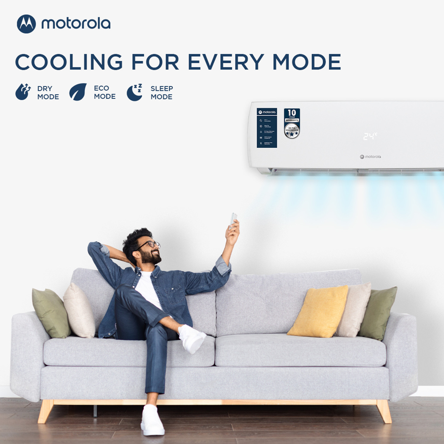 Image of MOTOROLA 2025 Model 1.5 Ton 3 Star Split Inverter 4-in-1 Convertible with Rapid Cool technology AC