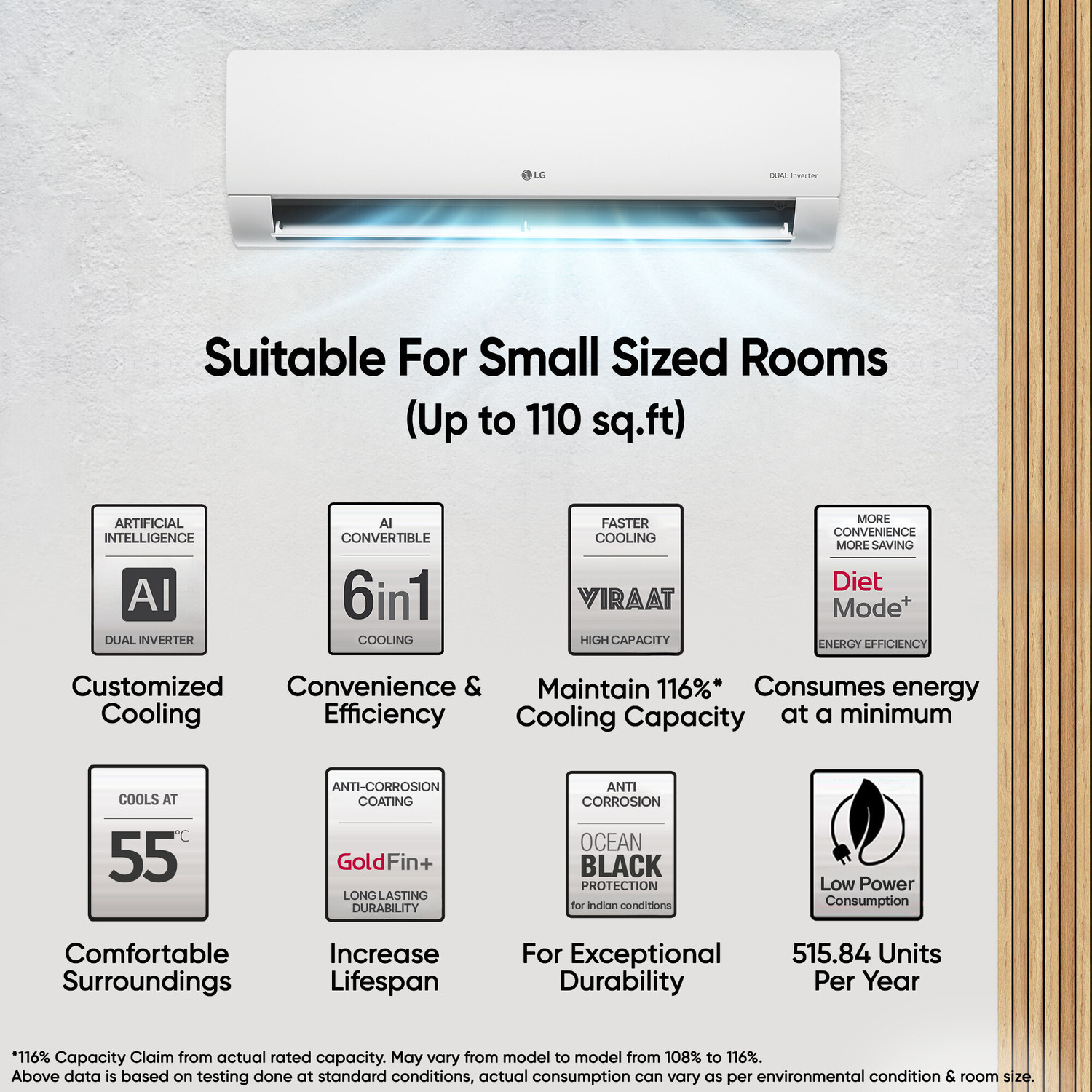 Image of LG 2025 Model 1 Ton 5 Star Split AI Dual Inverter AI Convertible 6-in-1 with Faster Cooling and Energy Savings, VIRAAT Mode and Diet Mode Plus AC
