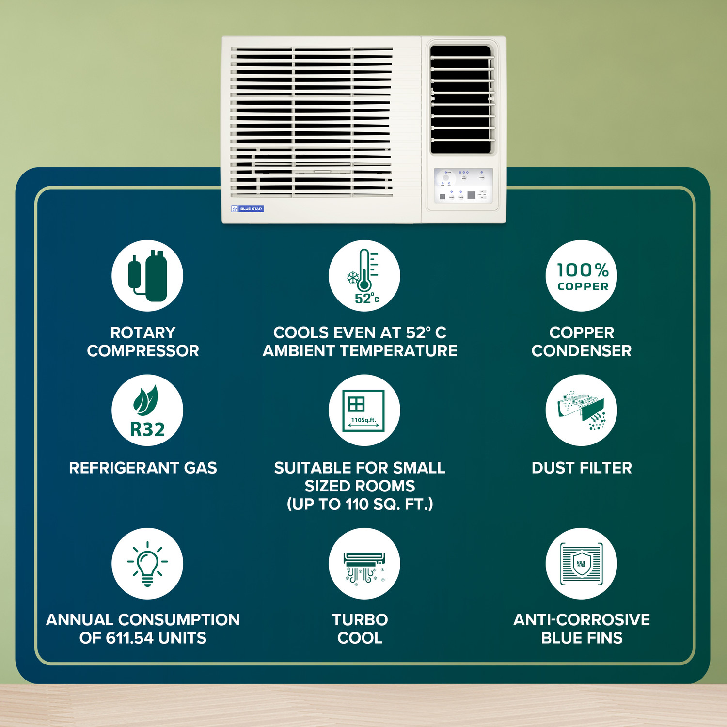 Image of Blue Star 2024 Model 0.8 Ton 3 Star Window Fixed Speed AC