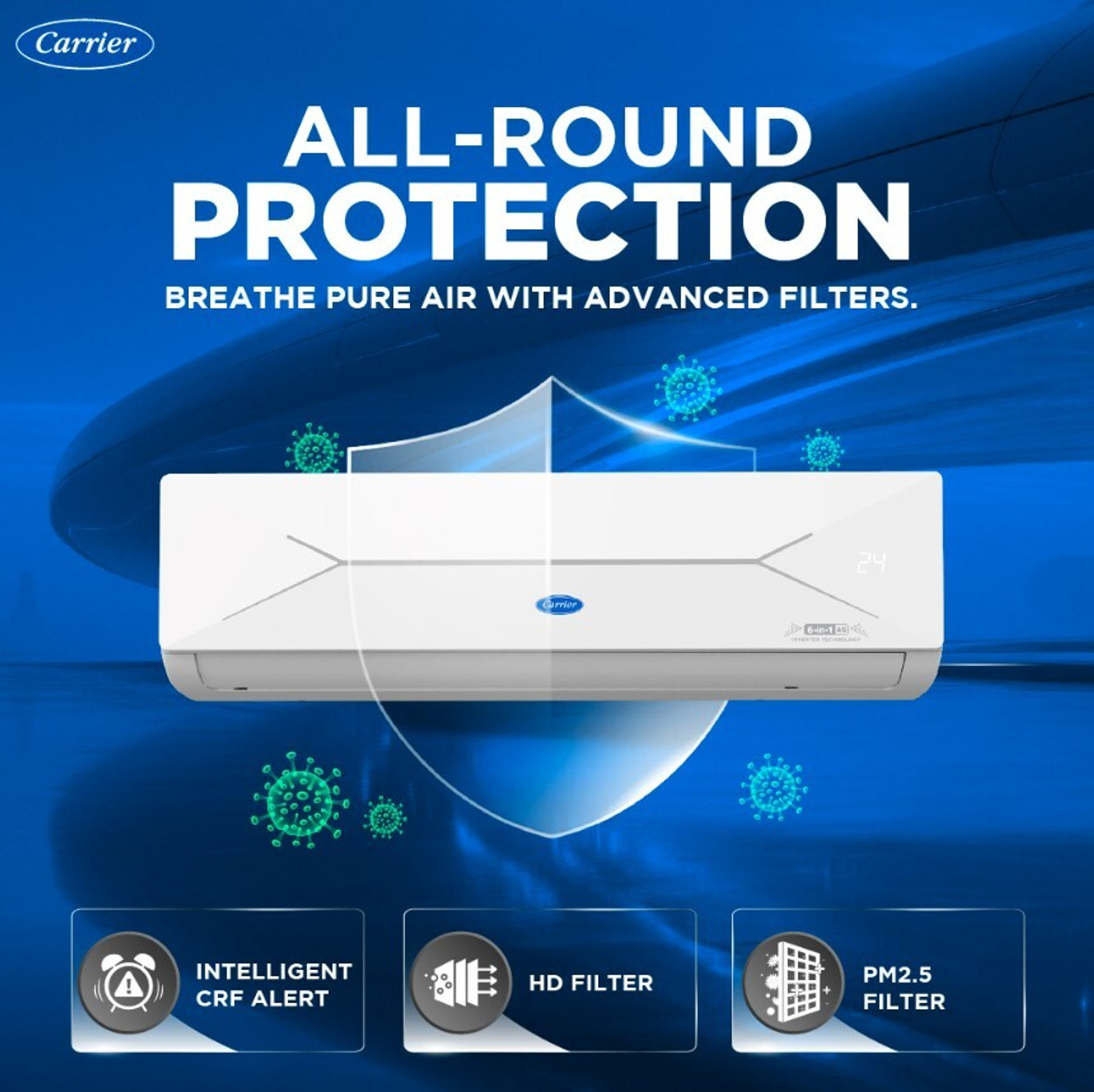 Image of CARRIER 2026 Model 2 Ton 5 Star Split AI Inverter with Wi-fi Convertible 6-in-1 with Geo-Fencing & Voice Control,Smart Energy Display, Insta Cool, Auto Defrost Clean AC