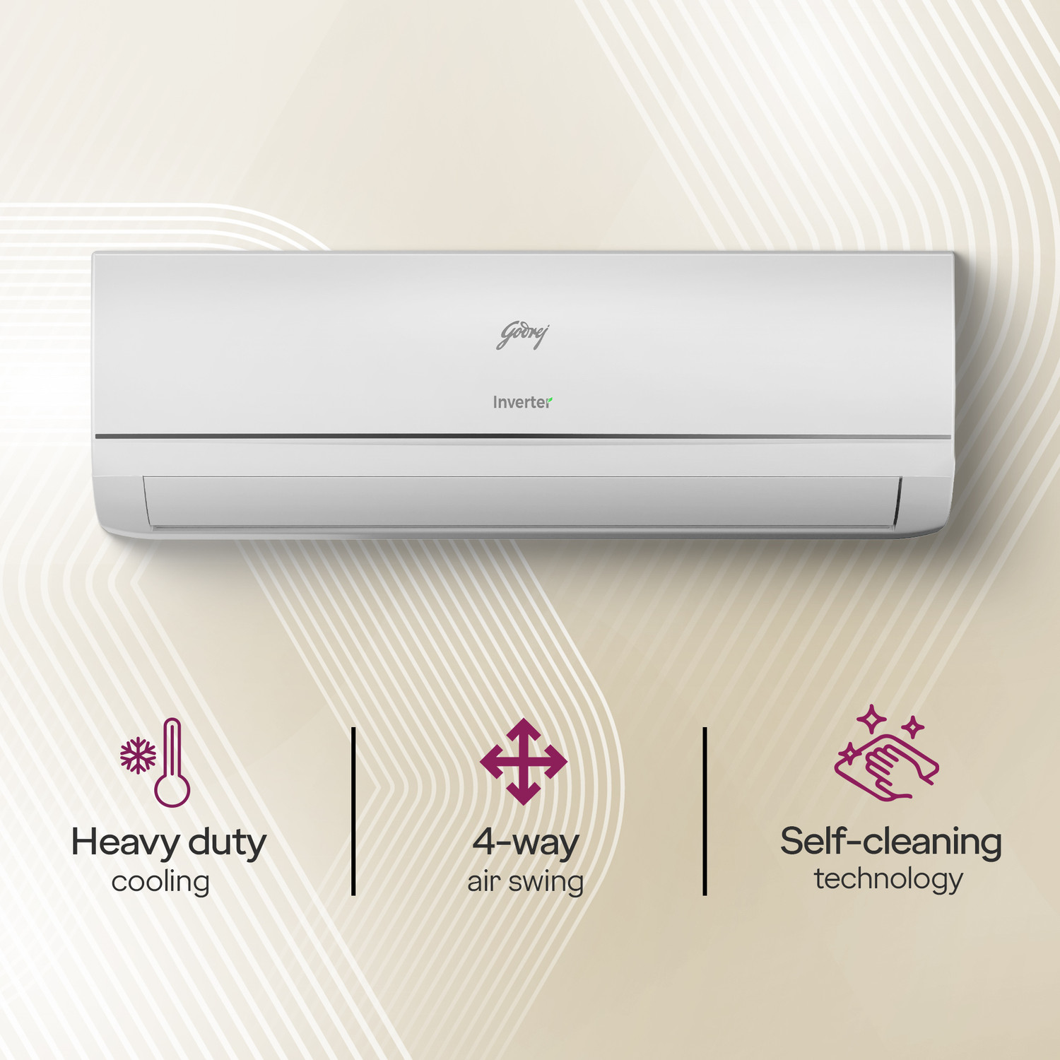 Image of Godrej 2026 Model 1 Ton 3 Star Split Inverter with Wi-fi with Wi-Fi | 5-in-1 convertible | AI Powered| Heavy Duty Cooling at 52 degree celsius | 4 - Way Swing AC