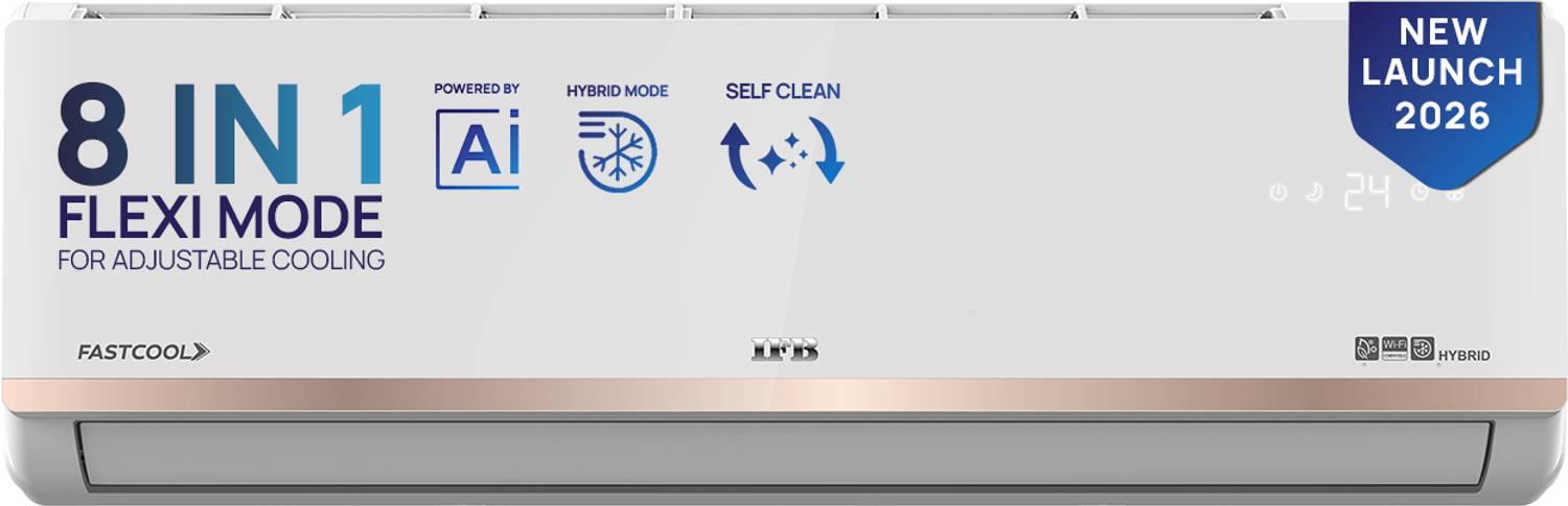 IFB 2026 Model 1.5 Tons 3 Star Split Inverter with Hybrid Mode, 8-in-1 Flexi Mode, Heavy Duty Compressor, 4 Way-Swing, Self Clean, Copper Condenser AC