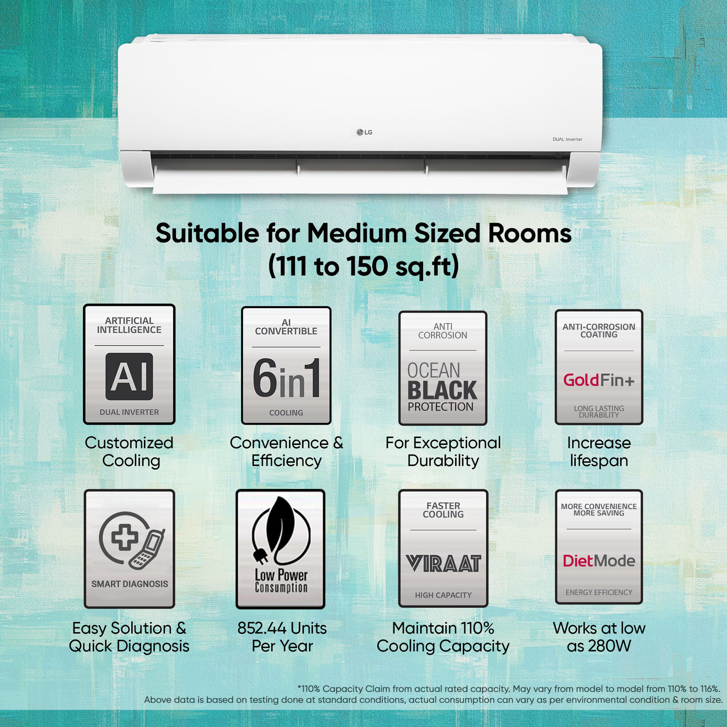 Image of LG 2024 Model 1.5 Ton 3 Star Split Dual Inverter AI Convertible 6-in-1 Cooling HD Filter, Anti-Virus Protection, VIRAAT Mode, Diet Mode & ADC Sensor AC