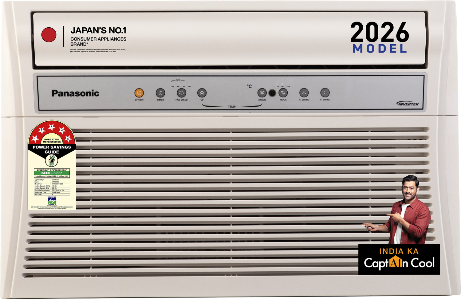 Image of Panasonic 2026 Model 1.5 Ton 5 Star Window Inverter Top Throw Airflow, Cools at 50 Deg. C, Copper Condenser, 8in1 Convertible, 4-Way Swing, Powerful Mode, ECO Mode, PM0.1 Filter AC