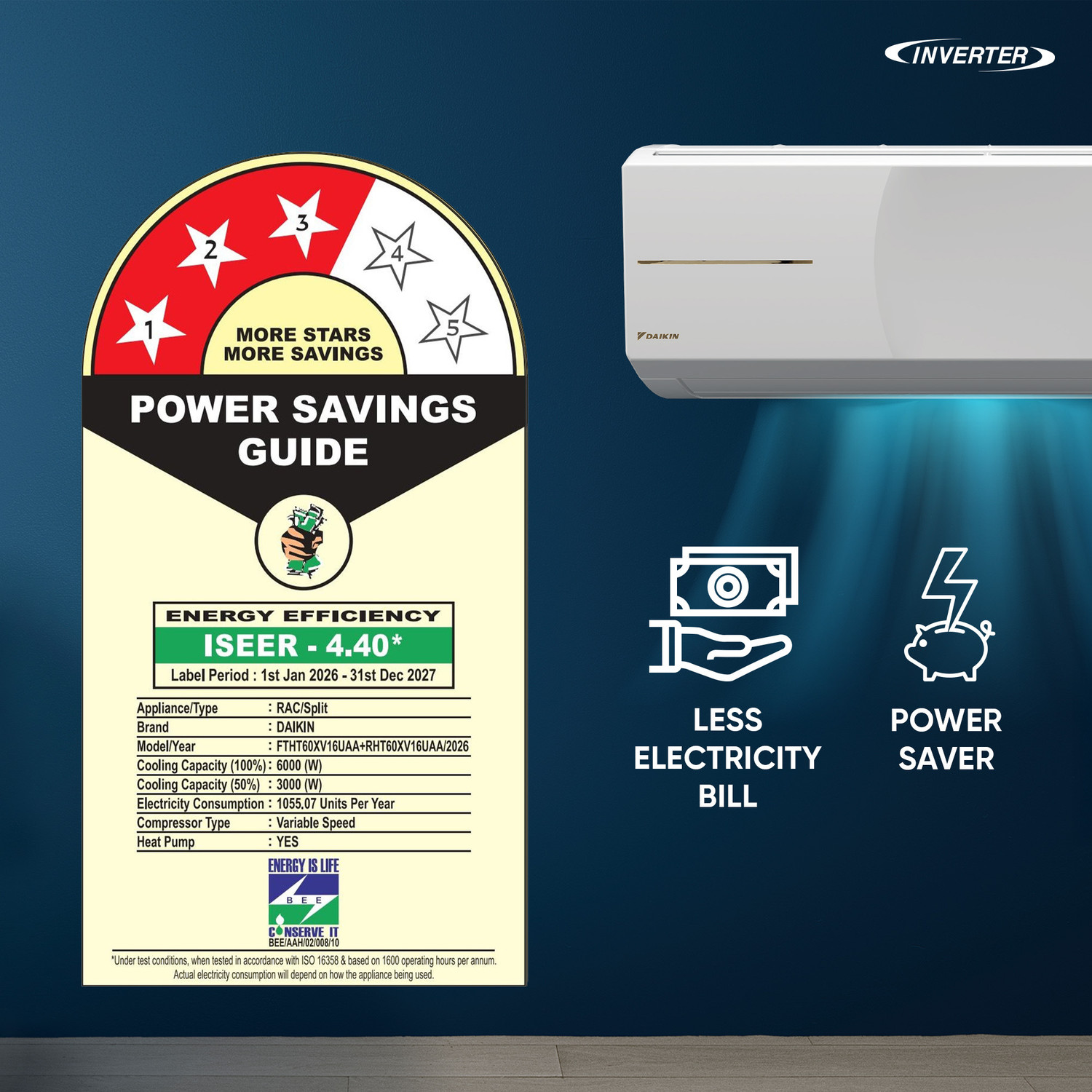 Image of Daikin 2026 Model 1.8 Ton 3 Star Hot and Cold Split Inverter PM1.0 Filter, Hot & Cold, Inverter, ISEER 4.4 AC