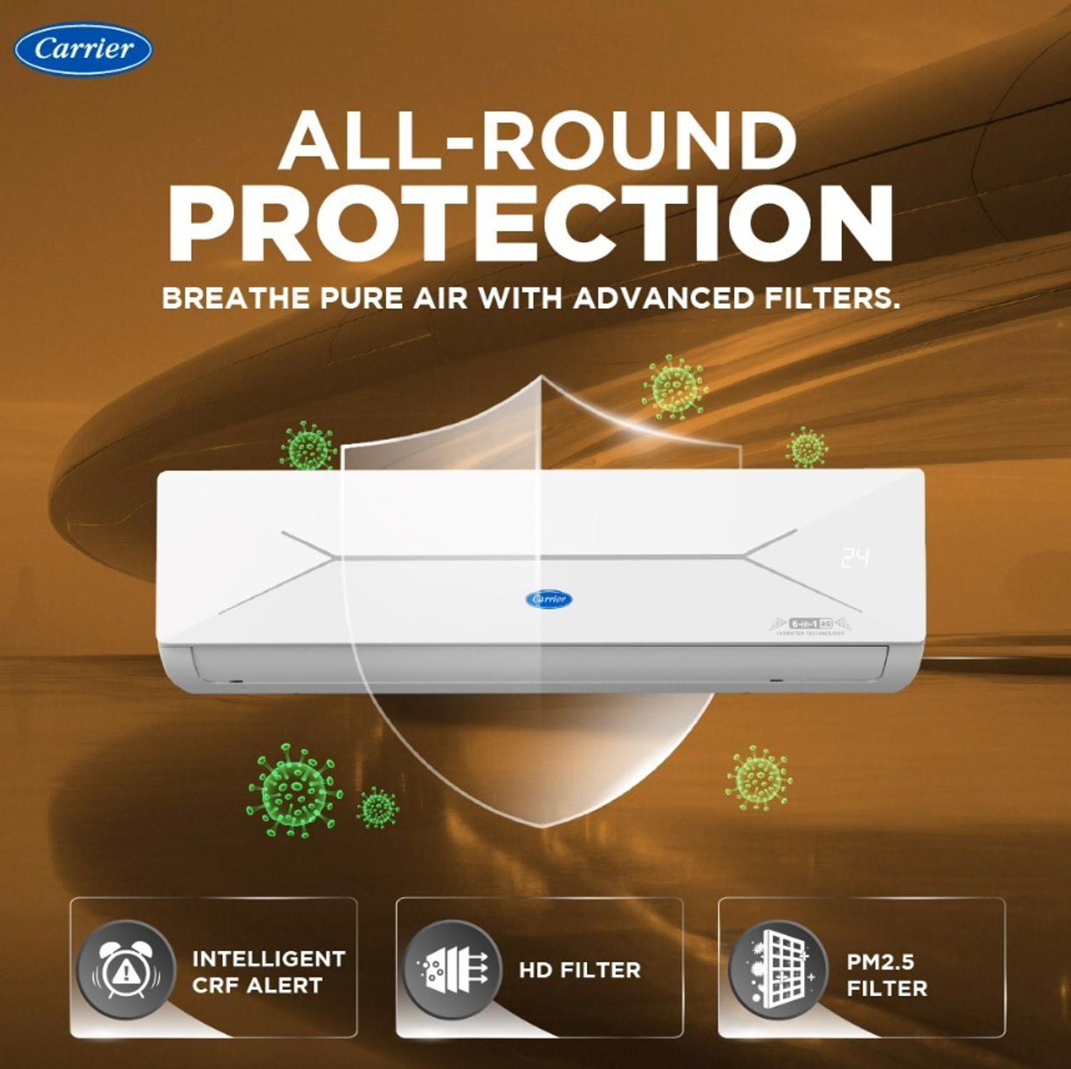 Image of CARRIER 2026 Model 2 Ton 3 Star Split AI Inverter with Wi-fi Convertible 6-in-1 with Geo-Fencing & Voice Control,Smart Energy Display, Insta Cool, Auto Defrost Clean AC