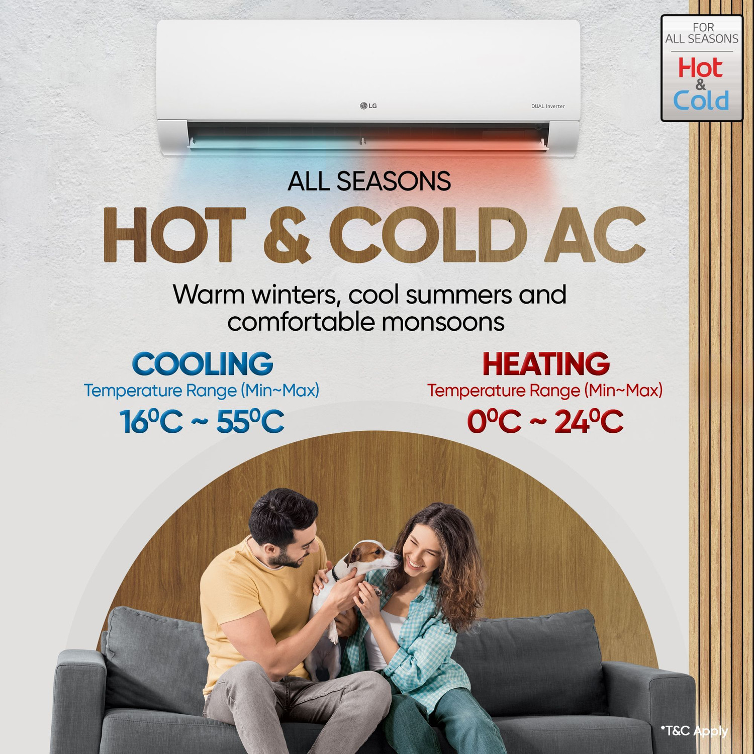 Image of LG 2025 Model 1.5 Ton 3 Star Hot and Cold Split Dual Inverter All-Weather Comfort,Convertible 5-in-1 Cooling, Faster Cooling and Intelligent Heating, 4 Way Swing, VIRAAT Mode, 15 MTS Airthrow, 100% Copper Condensor AC