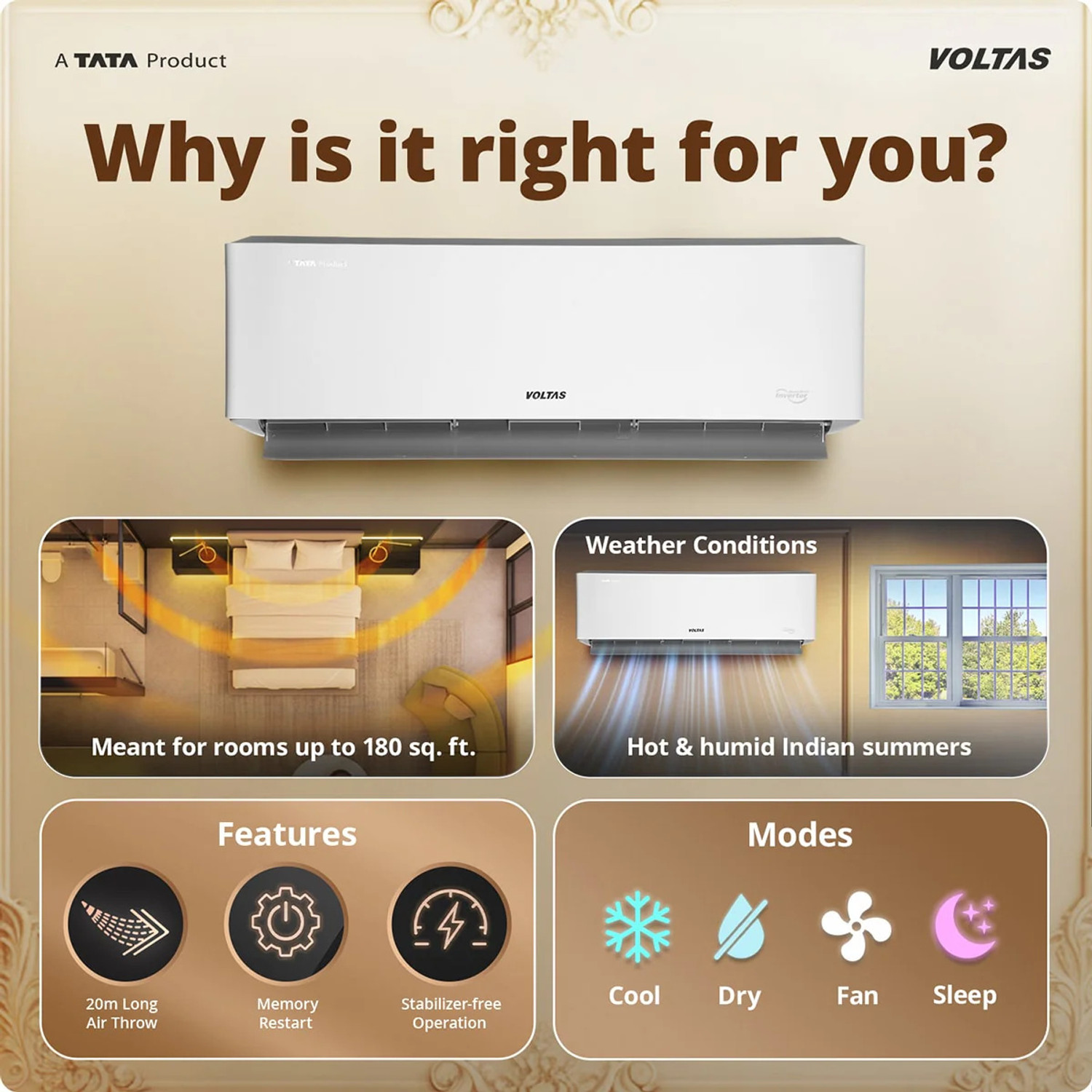 Image of Voltas 2026 Model 1.5 Ton 5 Star Split Inverter AC