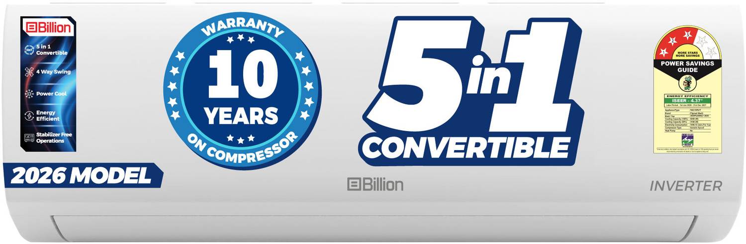Flipkart.com | Buy Billion 2025 Model 2 Ton 3 Star Split Inverter 5-in-1 Convertible with Turbo Cool Technology AC Online at best Prices In India