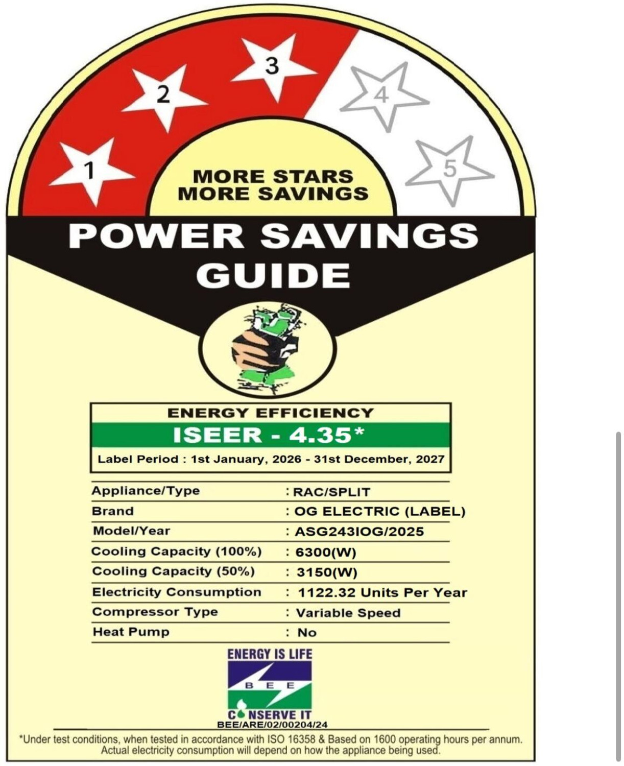 Image of OG Electric 2026 Model 2 Ton 3 Star Split Smart Inverter AC
