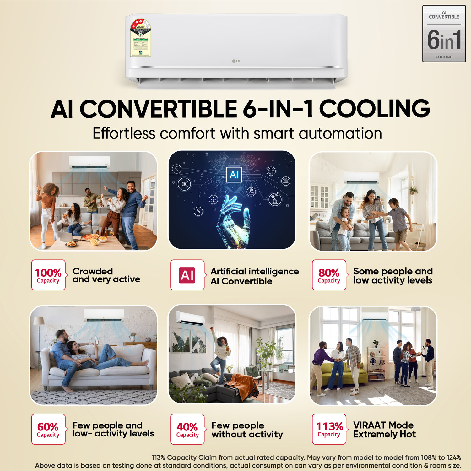 Image of LG 2026 Model 1.5 tons 3 Star Split Dual Inverter Faster Cooling and Energy Saving, AI Convertible 6-in-1 Cooling, 4 Way Air Swing, HD Filter with Anti Virus Protection, Cools at 55 Degree Celsius, Him Clean, VIRAAT Mode and Diet Mode Plus AC