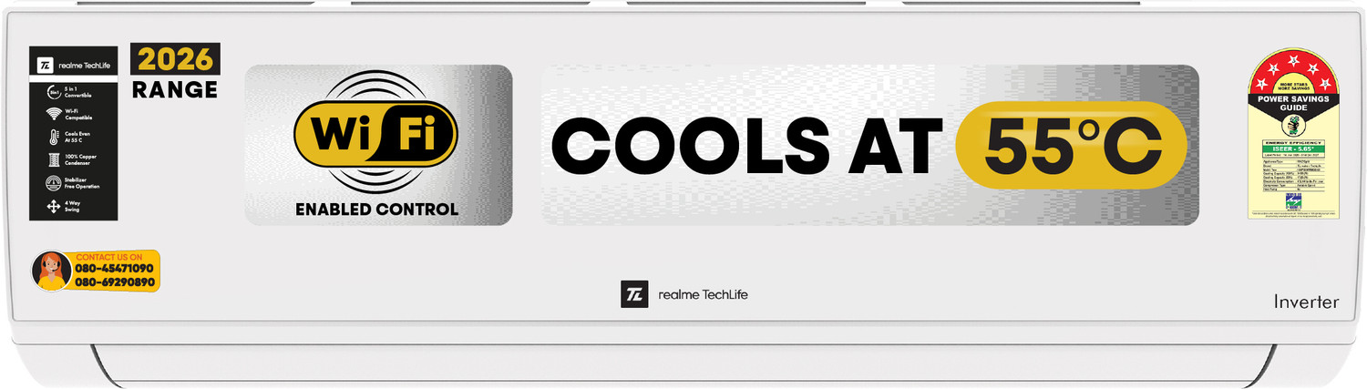 Image of realme TechLife 2026 Model 1 Ton 5 Star Split Inverter with Wi-fi AC