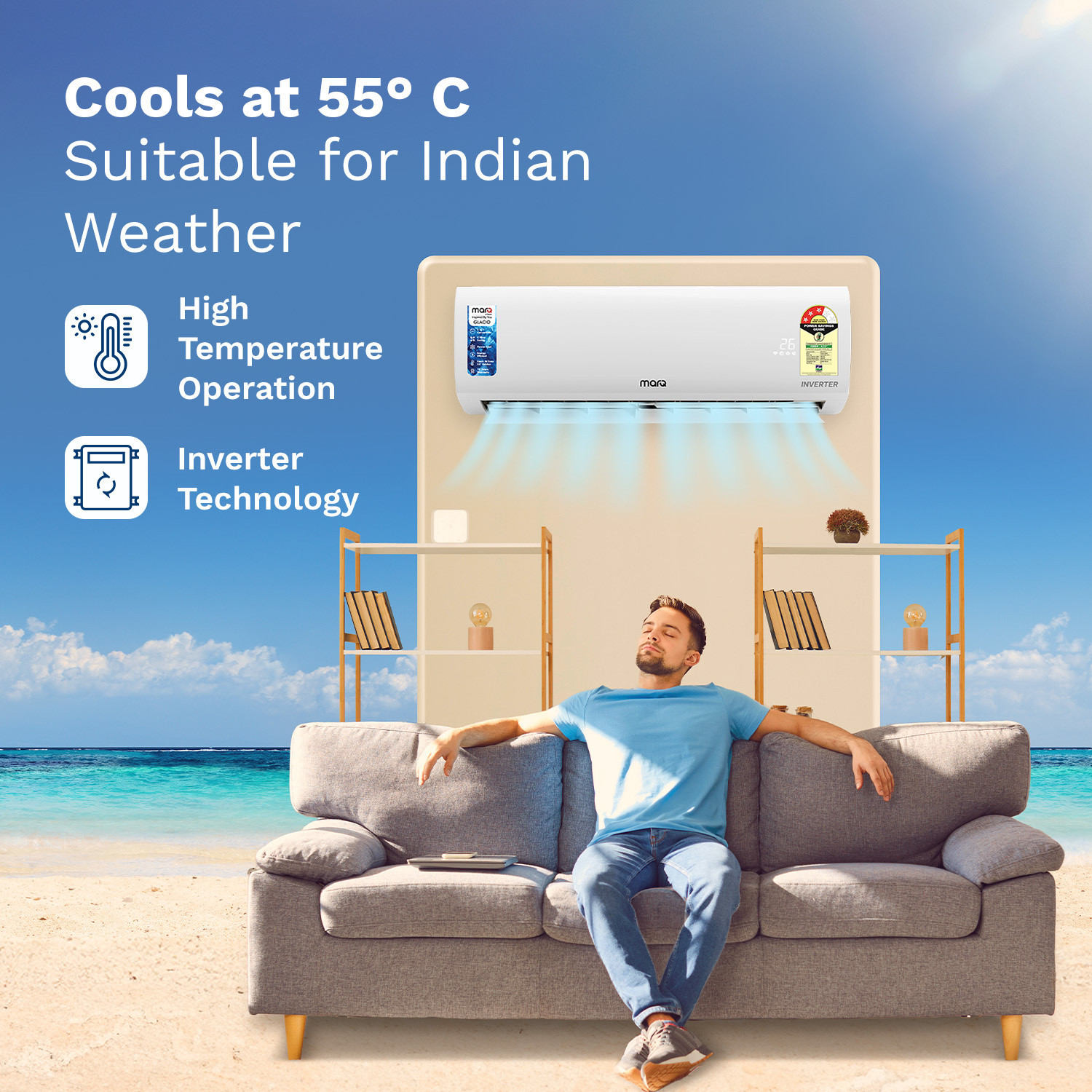Image of MarQ by Flipkart 2026 Model 2 Ton 3 Star Split Inverter 5-in-1 Convertible with Turbo Cool Technology AC