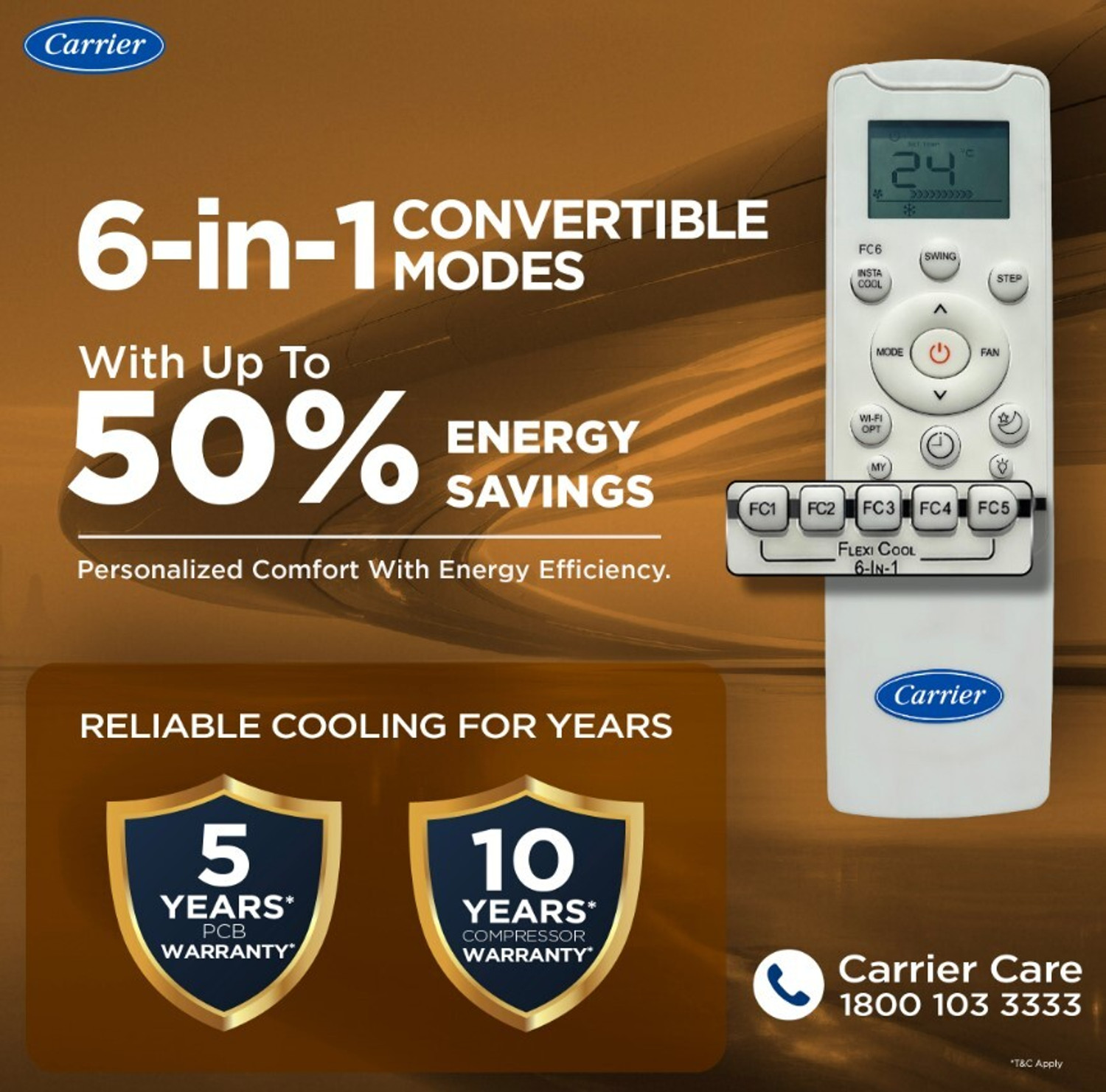 Image of CARRIER 2026 Model 1.5 Ton 3 Star Split AI Inverter with Wi-fi Convertible 6-in-1 with Geo-Fencing & Voice Control,Smart Energy Display, Insta Cool, Auto Defrost Clean AC