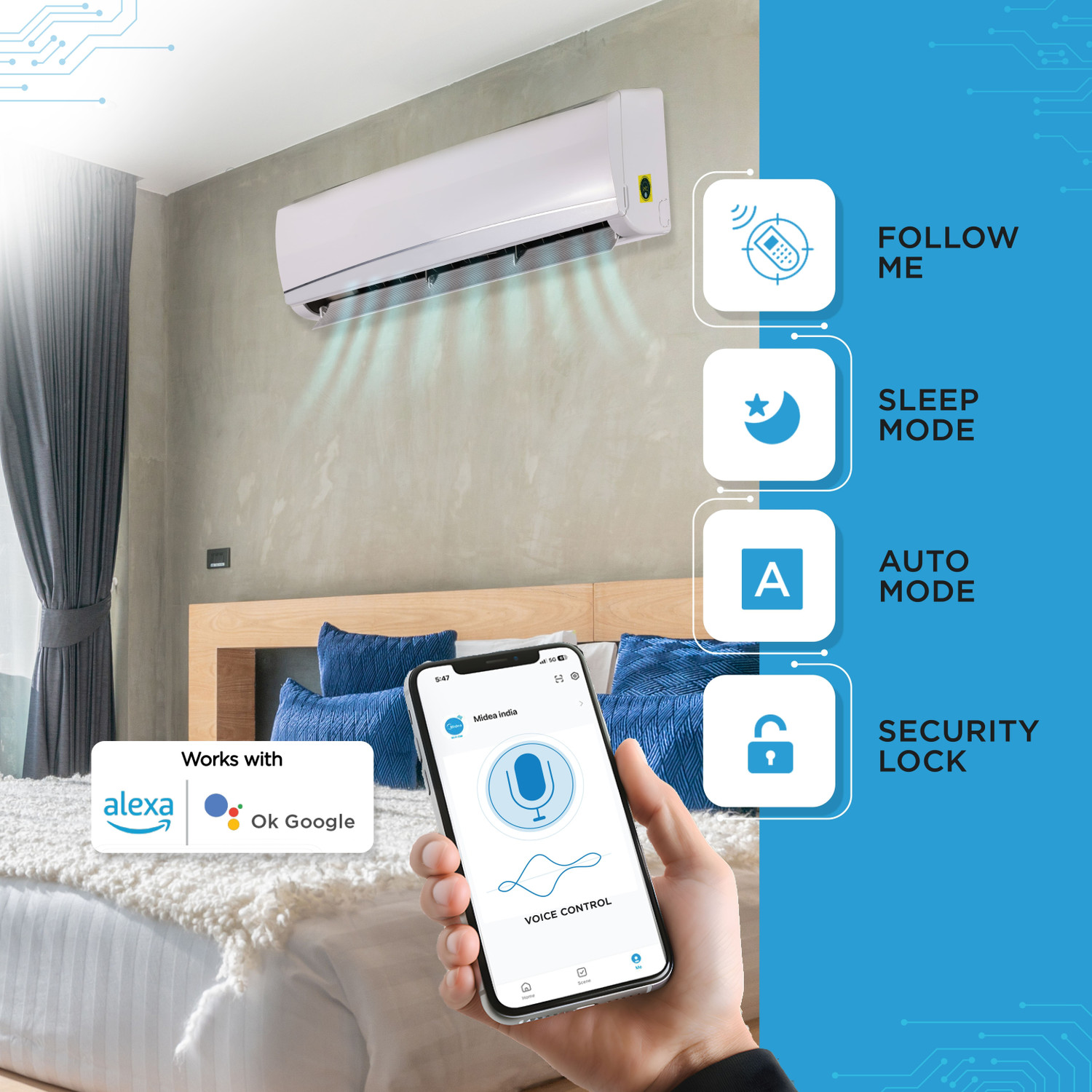 Image of Midea 2025 Model 2 Ton 3 Star Split Inverter with Wi-fi 4 in 1 Convertible Cooling AI HD Filter with Auto Cleanser, SANTIS NEO RYL AC