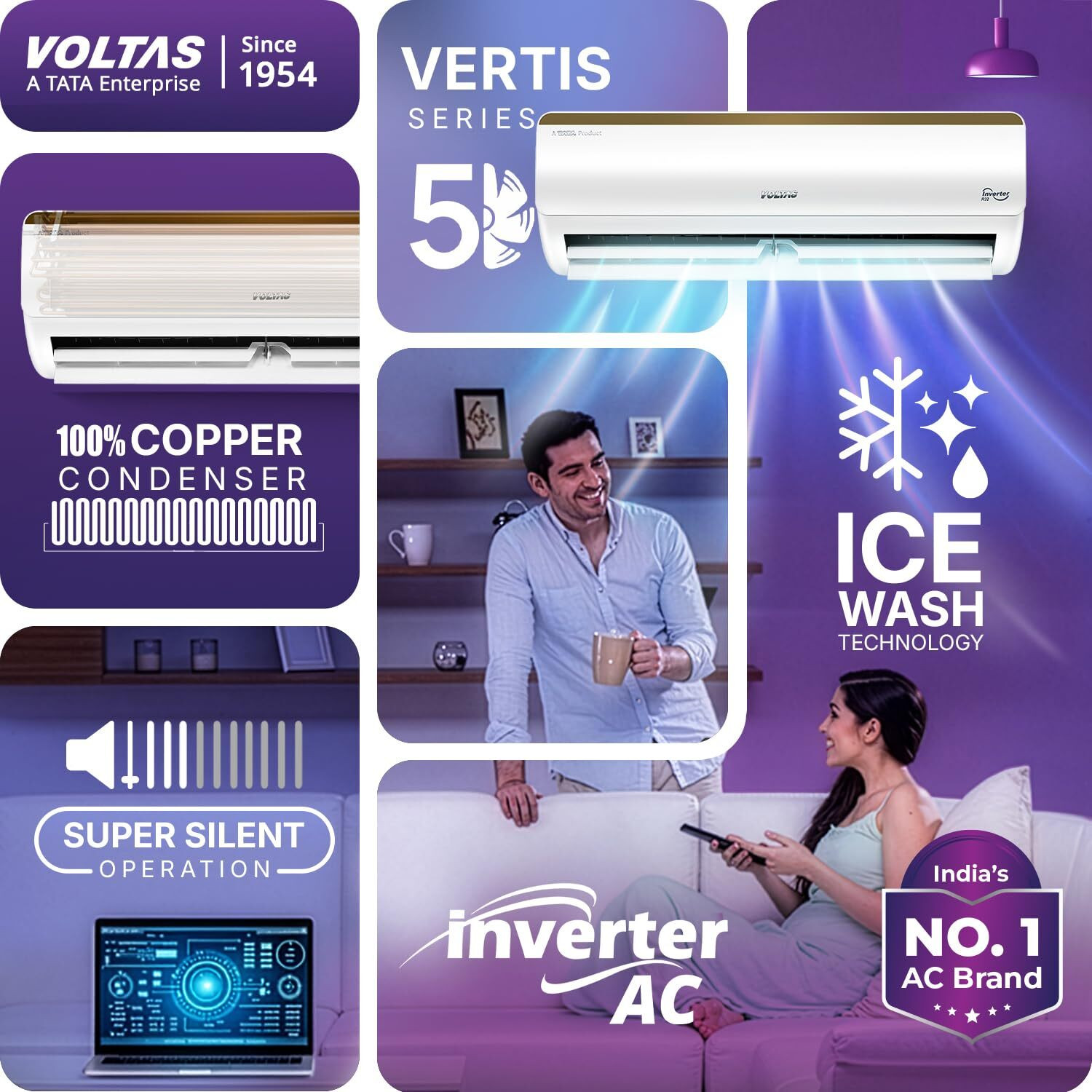 Image of Voltas 2024 Model 1 Ton 5 Star Split Inverter AC