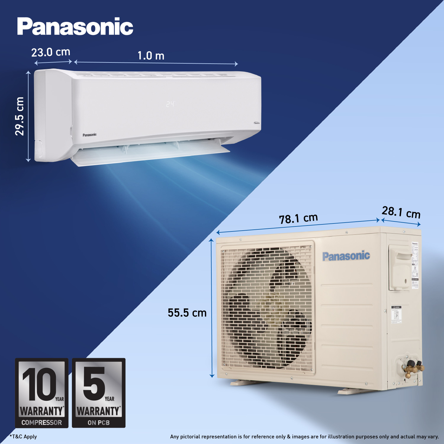 Image of Panasonic 2026 Model 1.5 Ton 3 Star Split Inverter Smart Auto Cool, DustBuster Tech, Higher Airflow, 2-Way Swing, Cools at 55 Deg. C, Copper Condenser, 8in1 Convertible, PM0.1 Filter AC