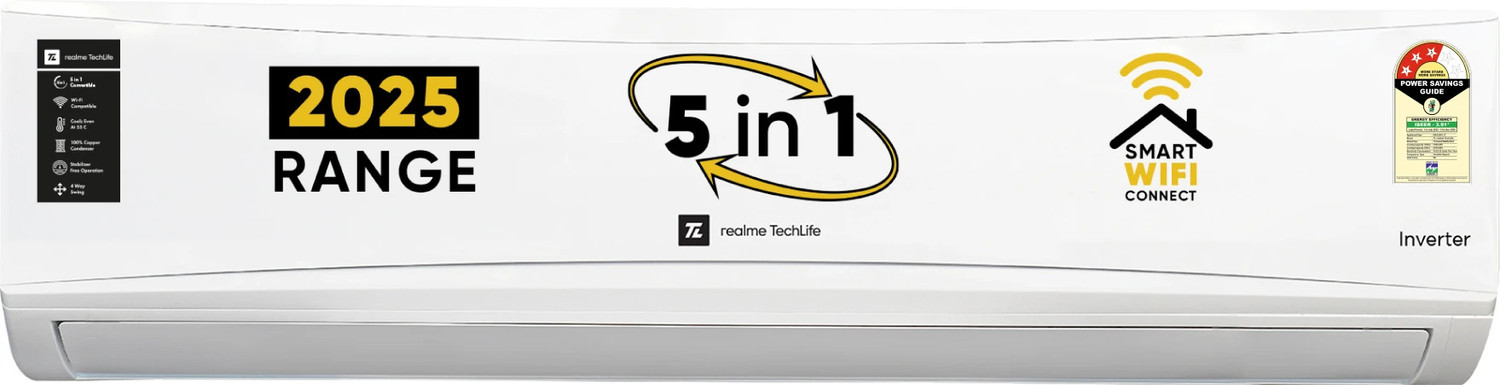 Image of realme TechLife 2025 Model 1.5 Ton 3 Star Split Inverter with Wi-fi 5-in-1 Convertible with Rapid Cool Technology Smart AC