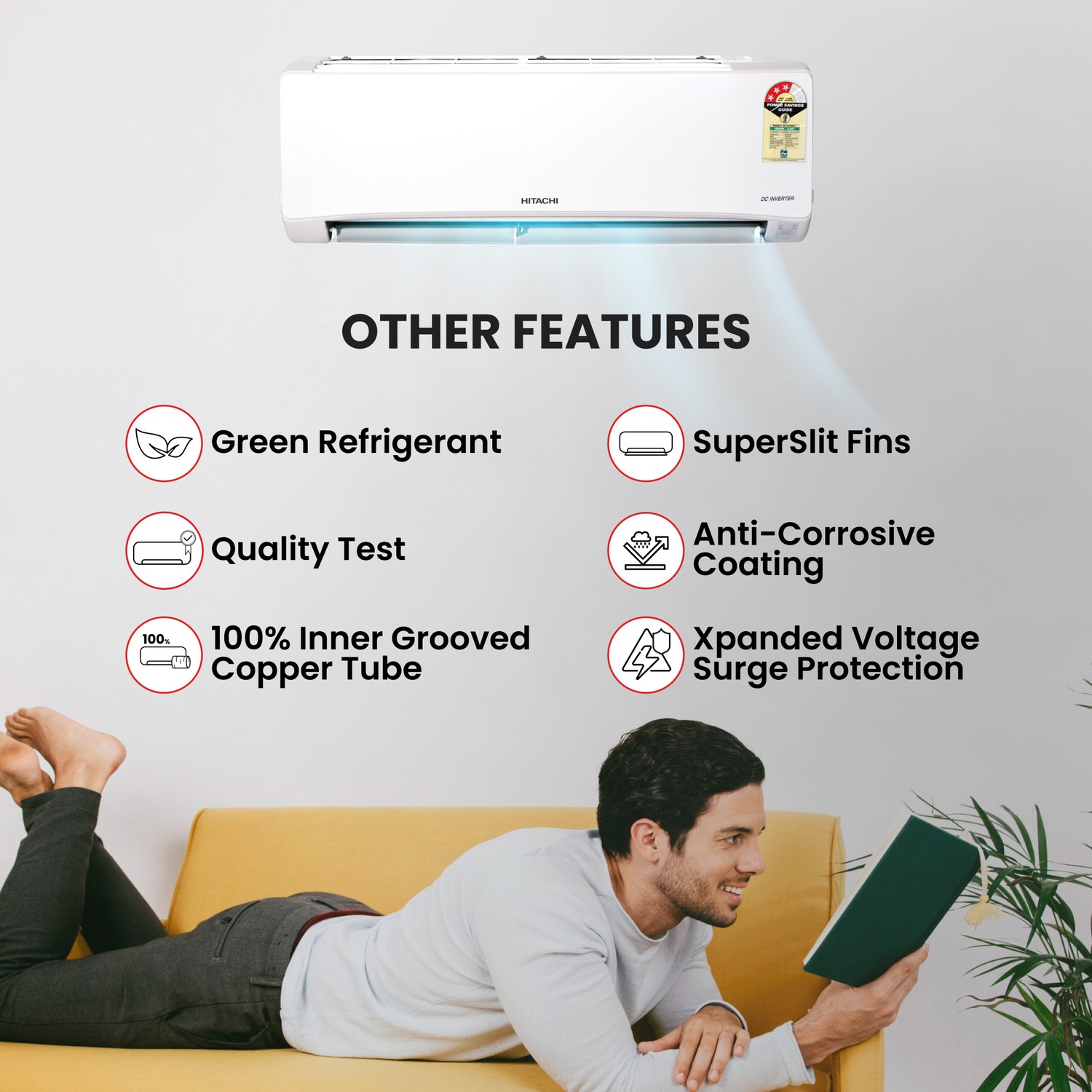 Image of Hitachi 2025 Model 1 Ton 3 Star Split Inverter AC