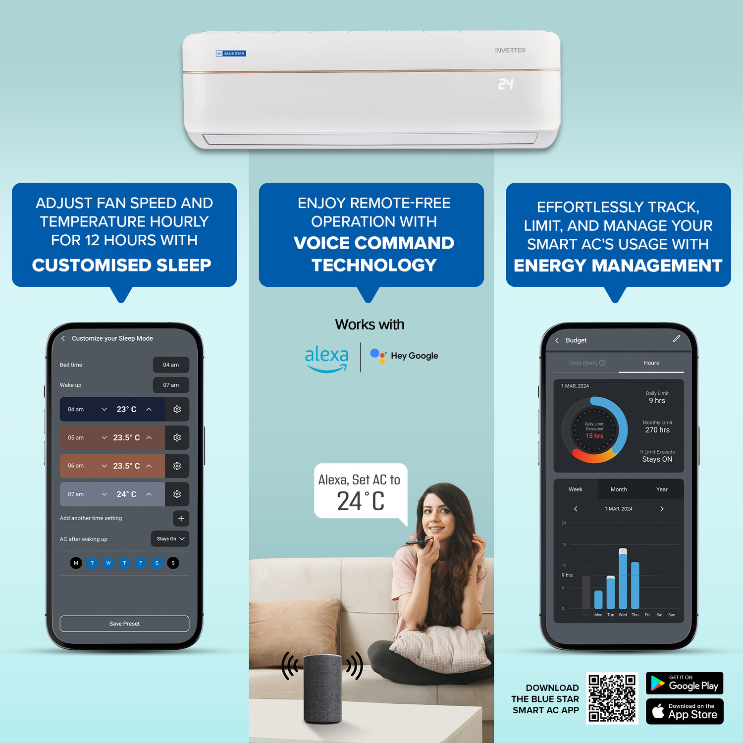 Image of Blue Star 2025 Model 1 Ton 5 Star Split Inverter with Wi-fi AC