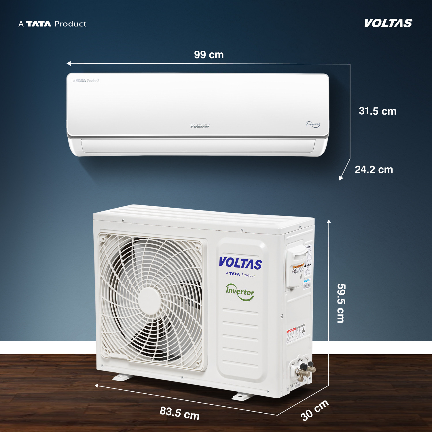 Image of Voltas 2025 Model 2 Ton 3 Star Split Inverter 4-IN-1 Adjustable Mode | Energy Efficient | High Ambient Cooling (even at 52�C) | Anti-Dust Filter with Anti-Microbial Coating | Auto Clean AC