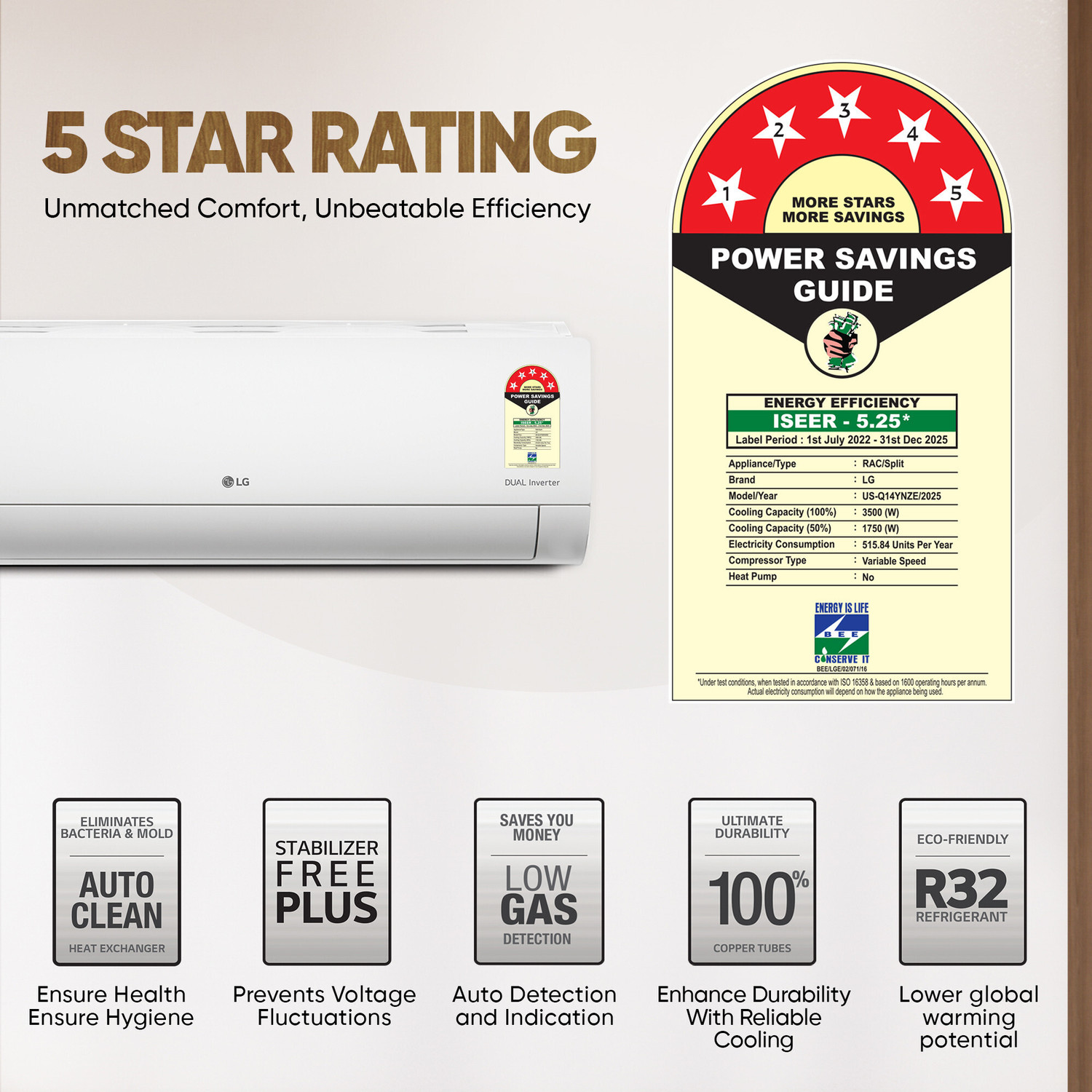 Image of LG 2025 Model 1 Ton 5 Star Split AI Dual Inverter AI Convertible 6-in-1 with Faster Cooling and Energy Savings, VIRAAT Mode and Diet Mode Plus AC