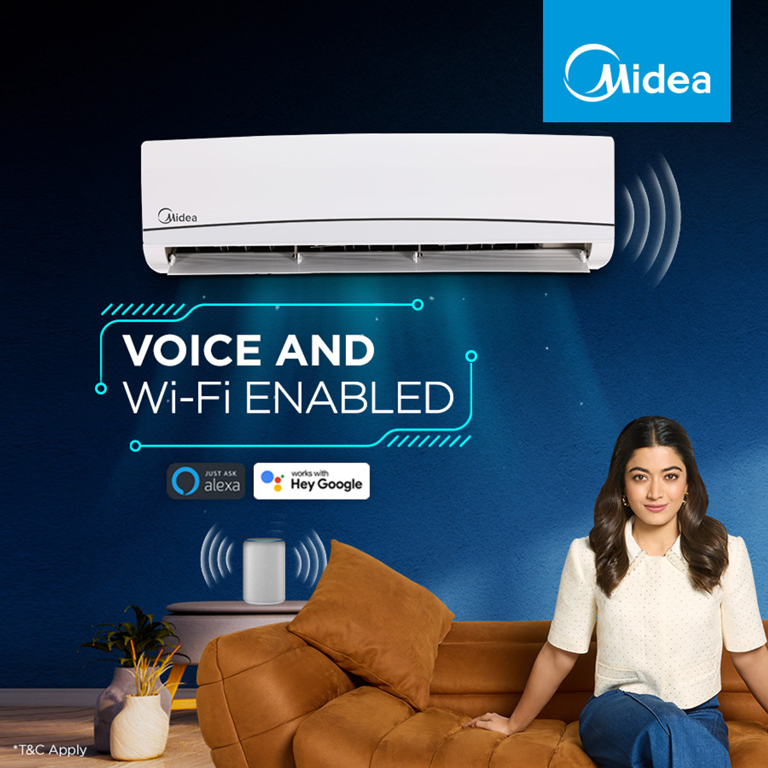 Image of Midea 2025 Model 1 Ton 3 Star Split Inverter with Wi-fi 4 in 1 Convertible Cooling AI HD Filter with Auto Cleanser, SANTIS NEO RYL AC