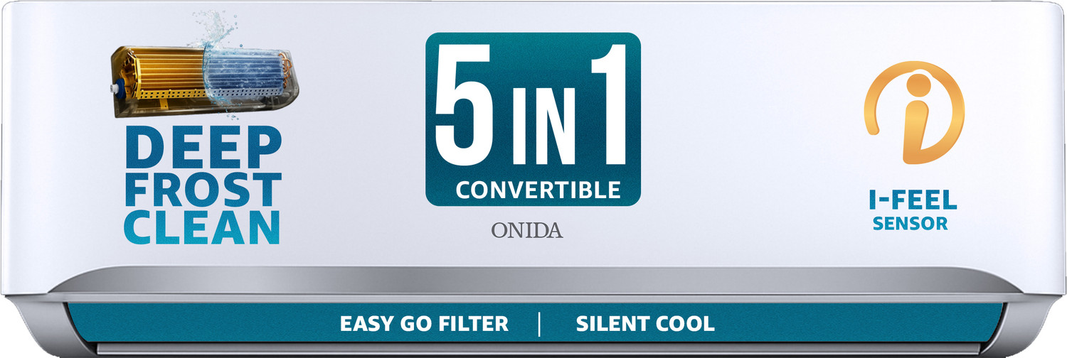 Image of ONIDA 2025 Model 1.5 Ton 5 Star Split Inverter 5-in-1 Convertible, Energy Efficient, Deep frost Clean, Silent Cool, Gold Fin Coating AC AC