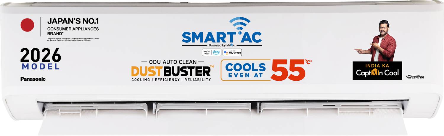 Panasonic 2026 Model 1.5 Ton 5 Star Split Inverter with Wi-fi Smart, DustBuster Tech, Matter Enabled, AI, Higher Airflow, 4-Way Swing, Cools at 55 Deg. C, Copper Condenser, 8in1 Convertible, PM0.1 Filter AC