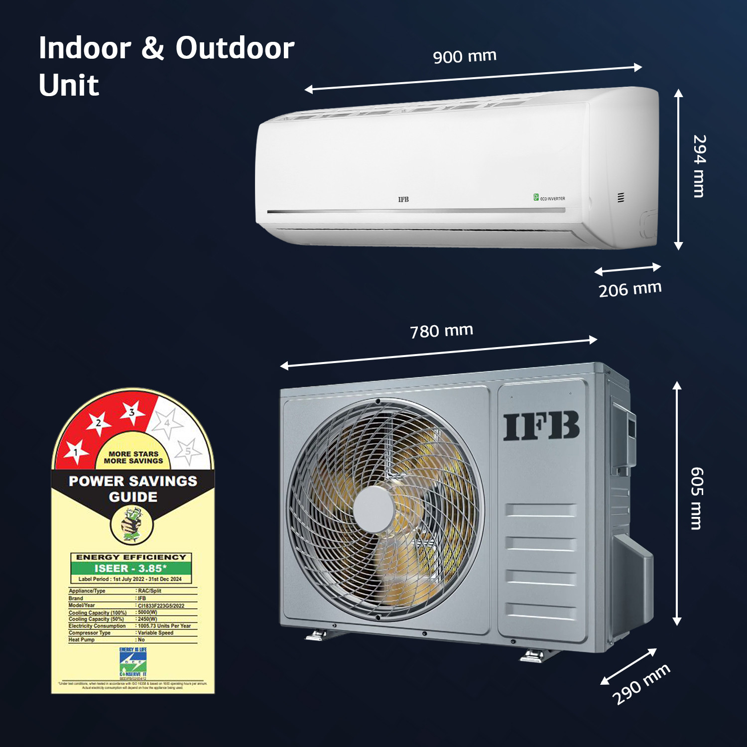 Image of IFB 2023 Model 1.5 Ton 3 Star Split Inverter with Wi-fi 7 Stage Air Treatment AC