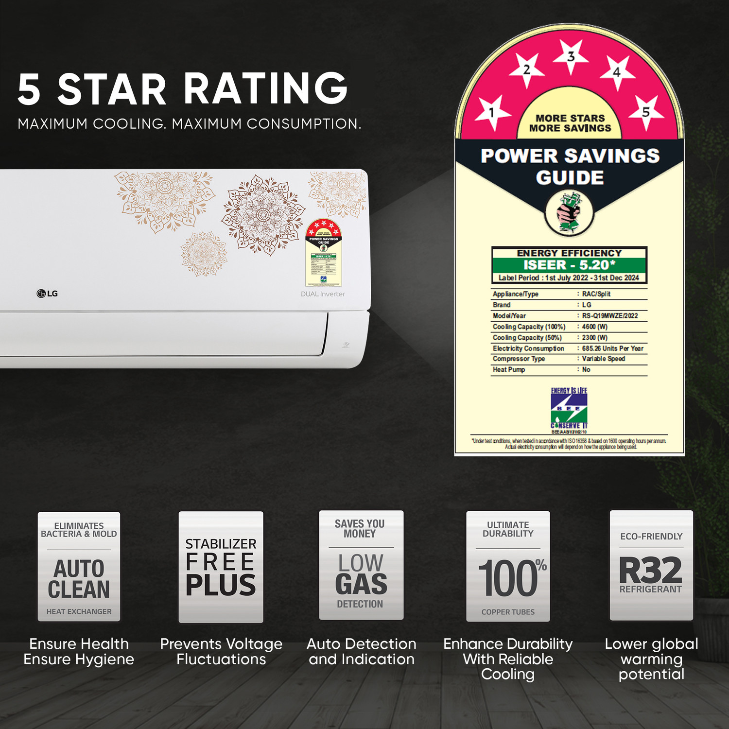 Image of LG 2023 Model 1.5 Ton 5 Star Split Inverter with Wi-fi 4 Way Swing, HD Filter with Anti-Virus Protection AC