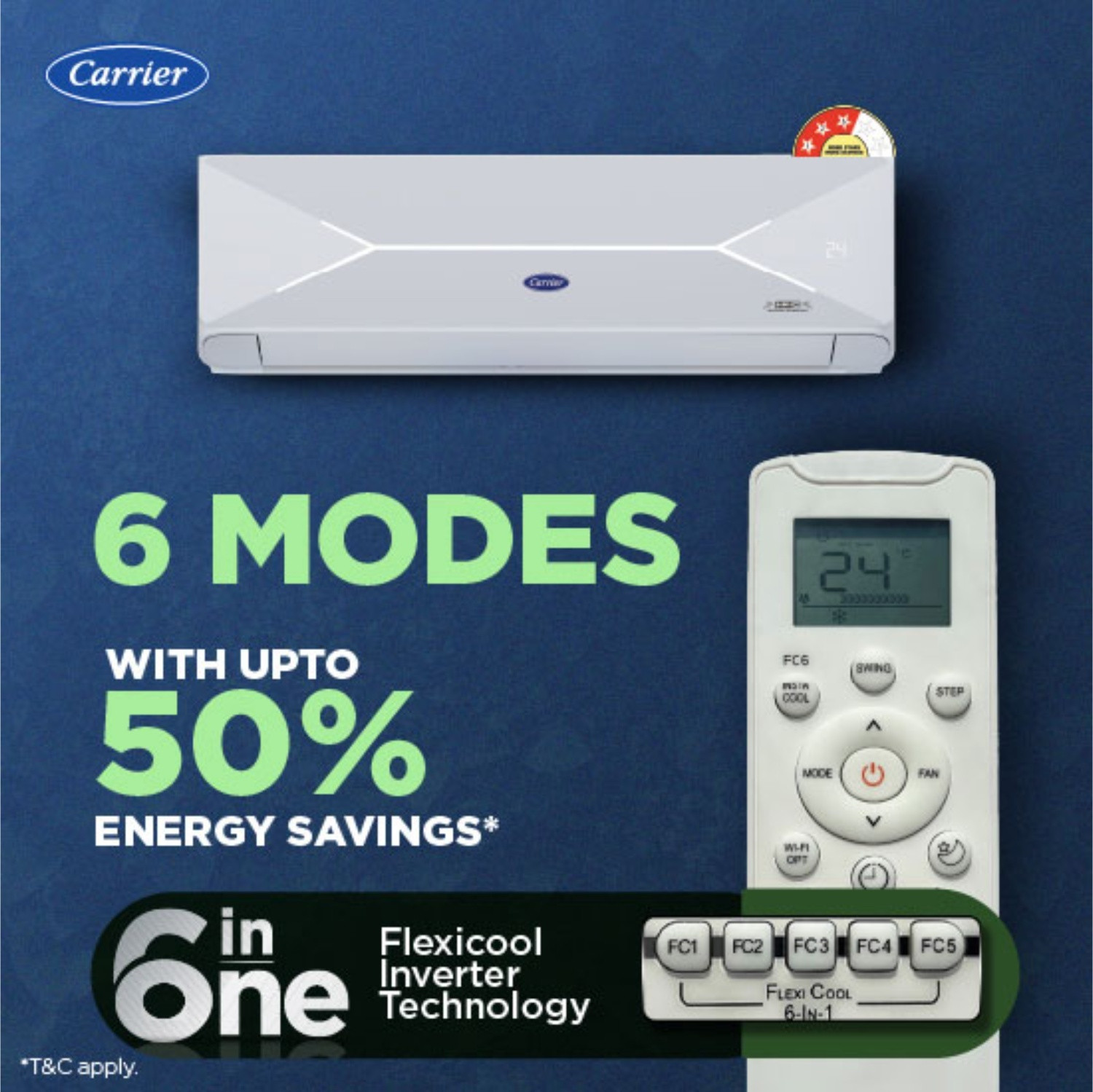 Image of CARRIER 2026 Model 1.5 Ton 3 Star Split Inverter AC