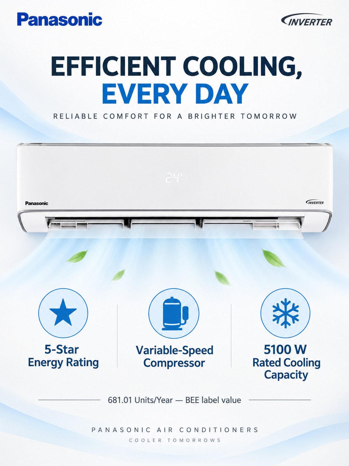 Image of Panasonic 2026 Model 1.5 Ton 5 Star Split Inverter AC