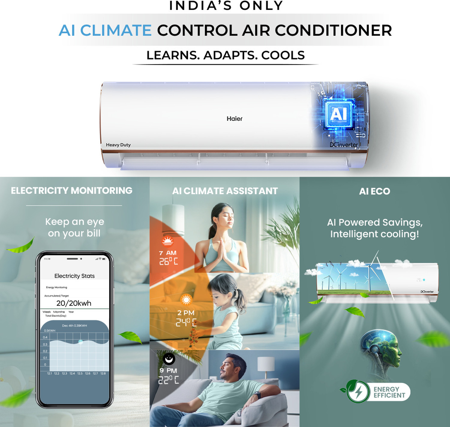 Image of Haier 2025 Model 1.5 Ton 3 Star Split Triple Inverter with Wi-fi AC