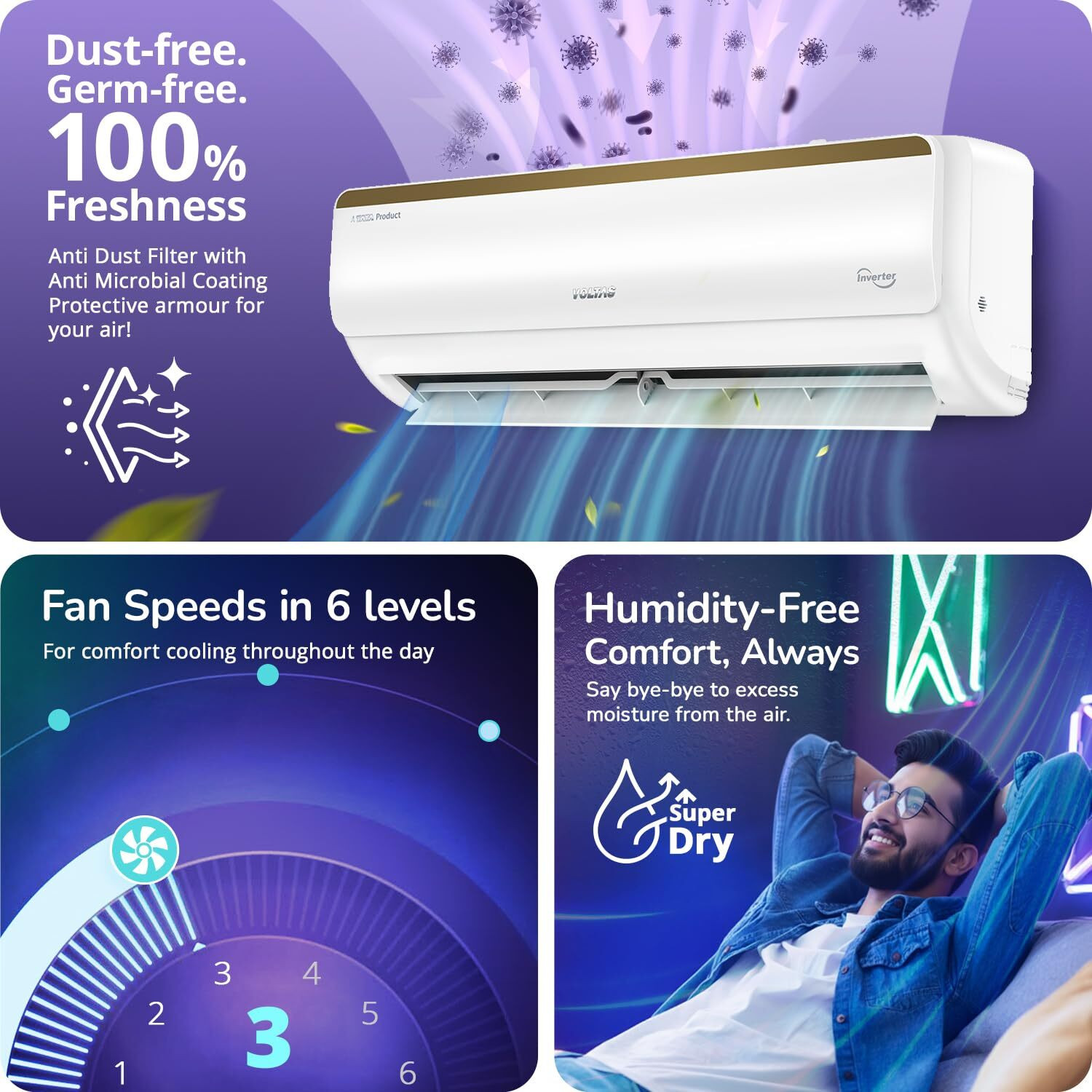 Image of Voltas 2024 Model 1 Ton 5 Star Split Inverter with Wi-fi AC