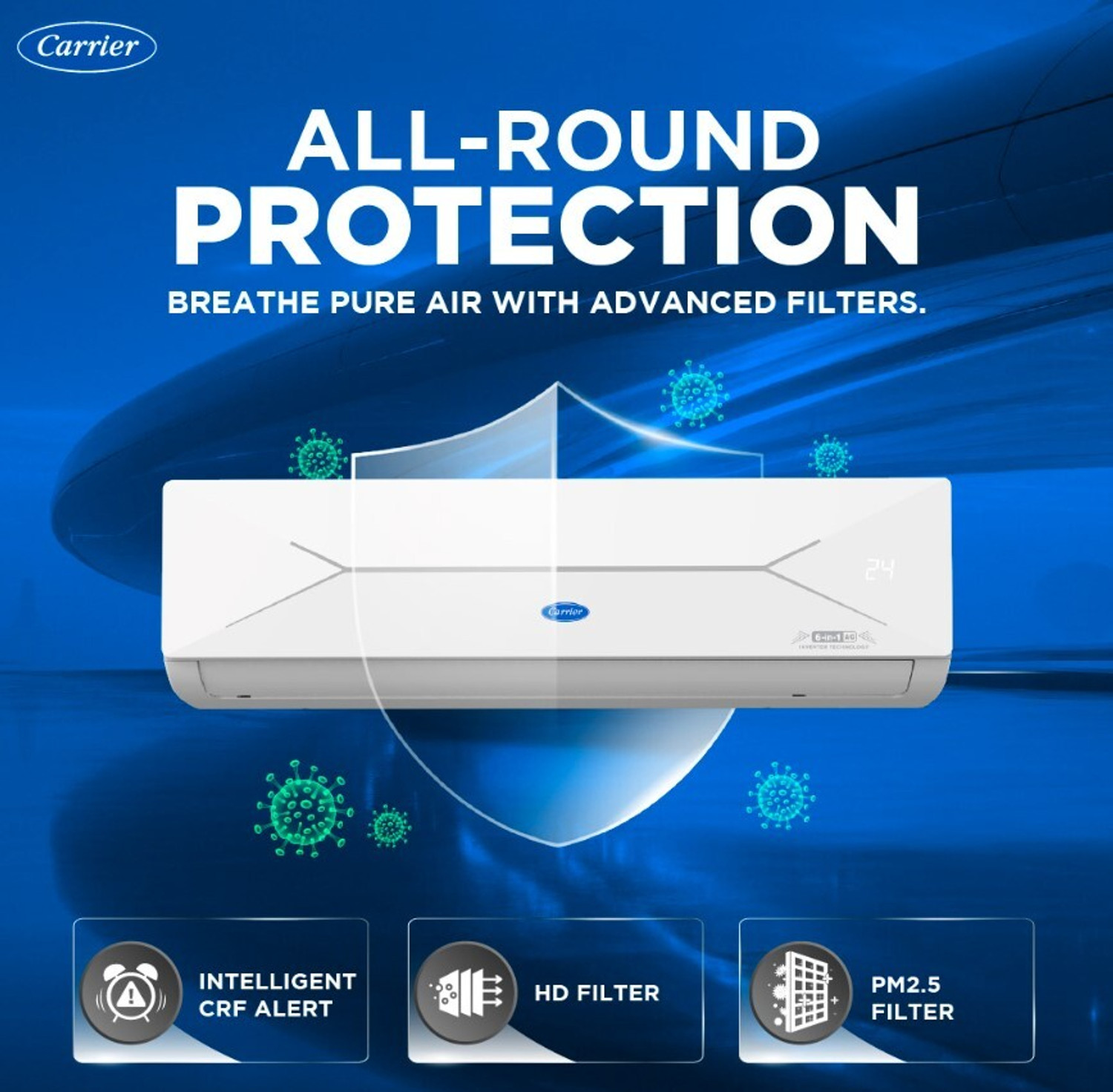 Image of CARRIER 2026 Model 1 Ton 5 Star Split AI Inverter with Wi-fi Convertible 6-in-1 with Geo-Fencing & Voice Control,Smart Energy Display, Insta Cool, Auto Defrost Clean AC