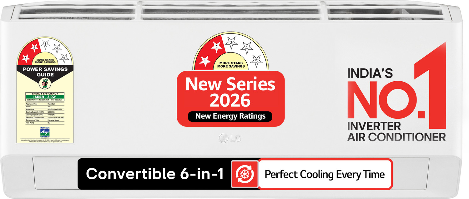 Image of LG 2026 Model 0.8 ton 2 Star Split Smart Inverter Faster Cooling and Energy Saving, AI Convertible 6-in-1 Cooling, HD Filter with Anti Virus Protection, Him Clean, VIRAAT Mode and Diet Mode Plus AC