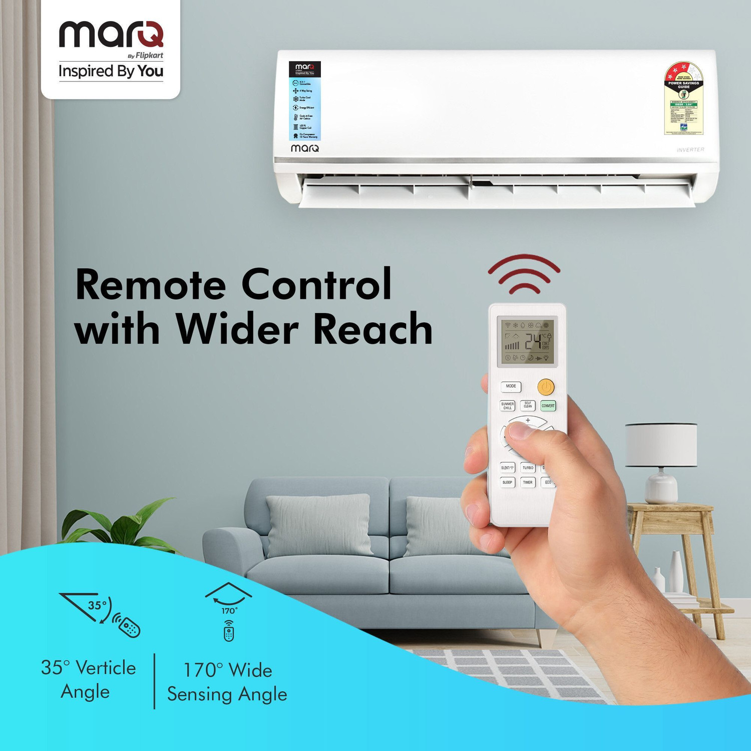Image of MarQ by Flipkart 2025 Model 2 Ton 3 Star Split Inverter 5-in-1 Convertible with Turbo Cool Technology AC