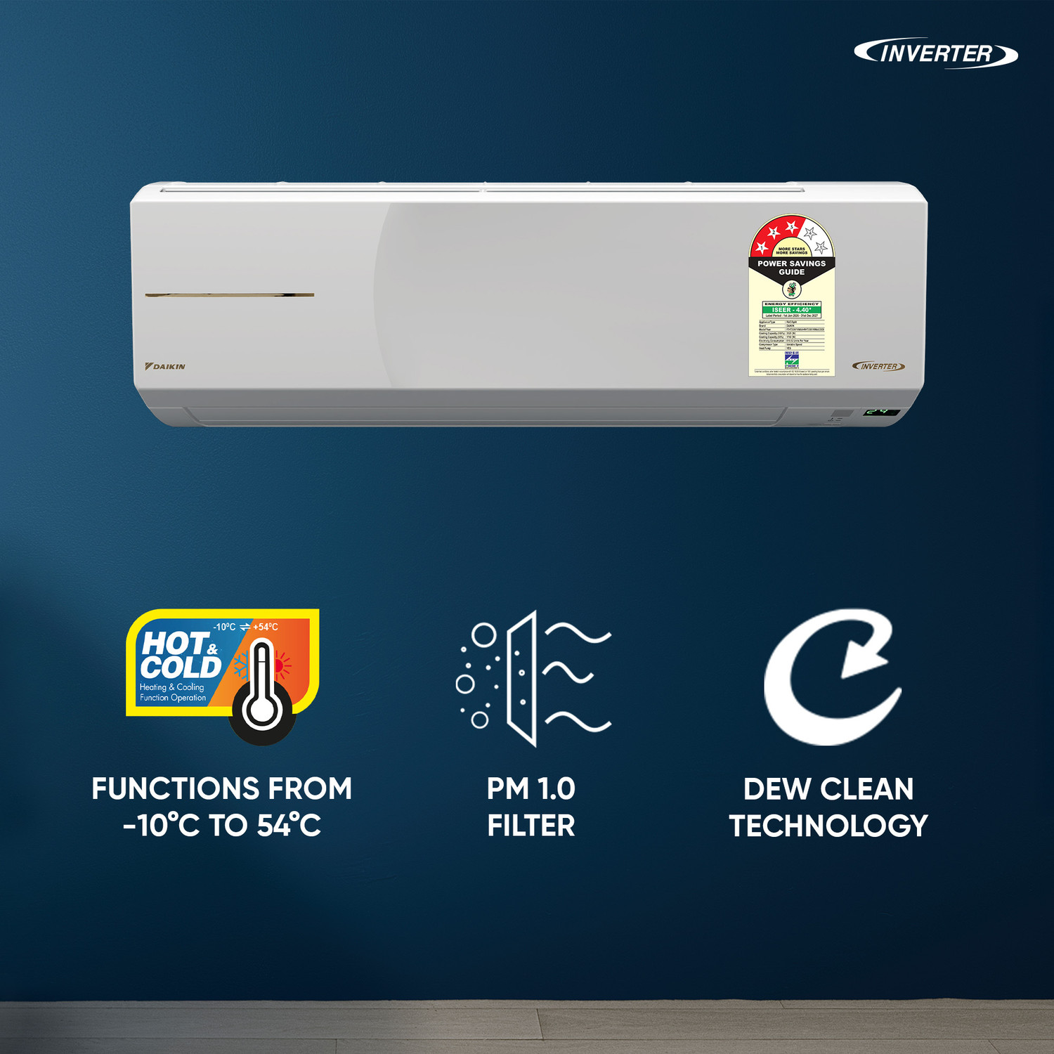Image of Daikin 2026 Model 1.5 Ton 3 Star Hot and Cold Split Inverter PM1.0 Filter, Hot & Cold, Inverter, ISEER 4.4 AC